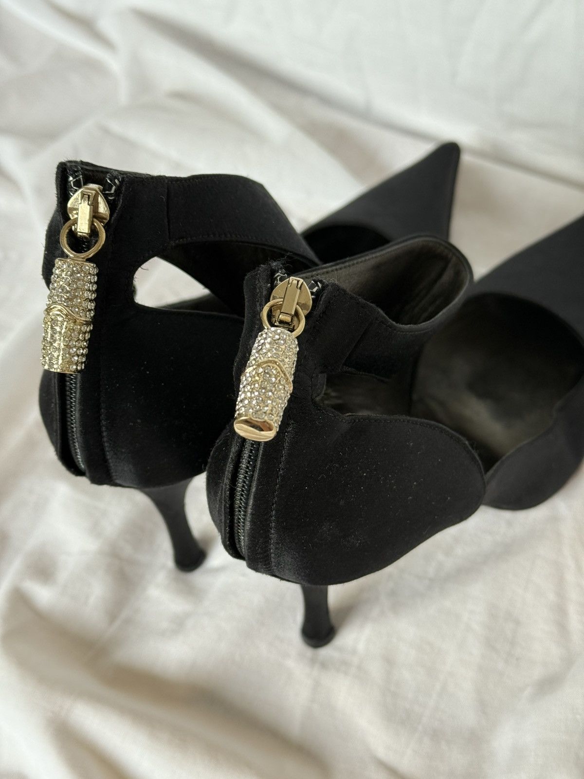 Gucci Gucci Black Satin Crystal Bamboo Heels Pumps Spike Toe Size US 7 / IT 37 - 7 Thumbnail