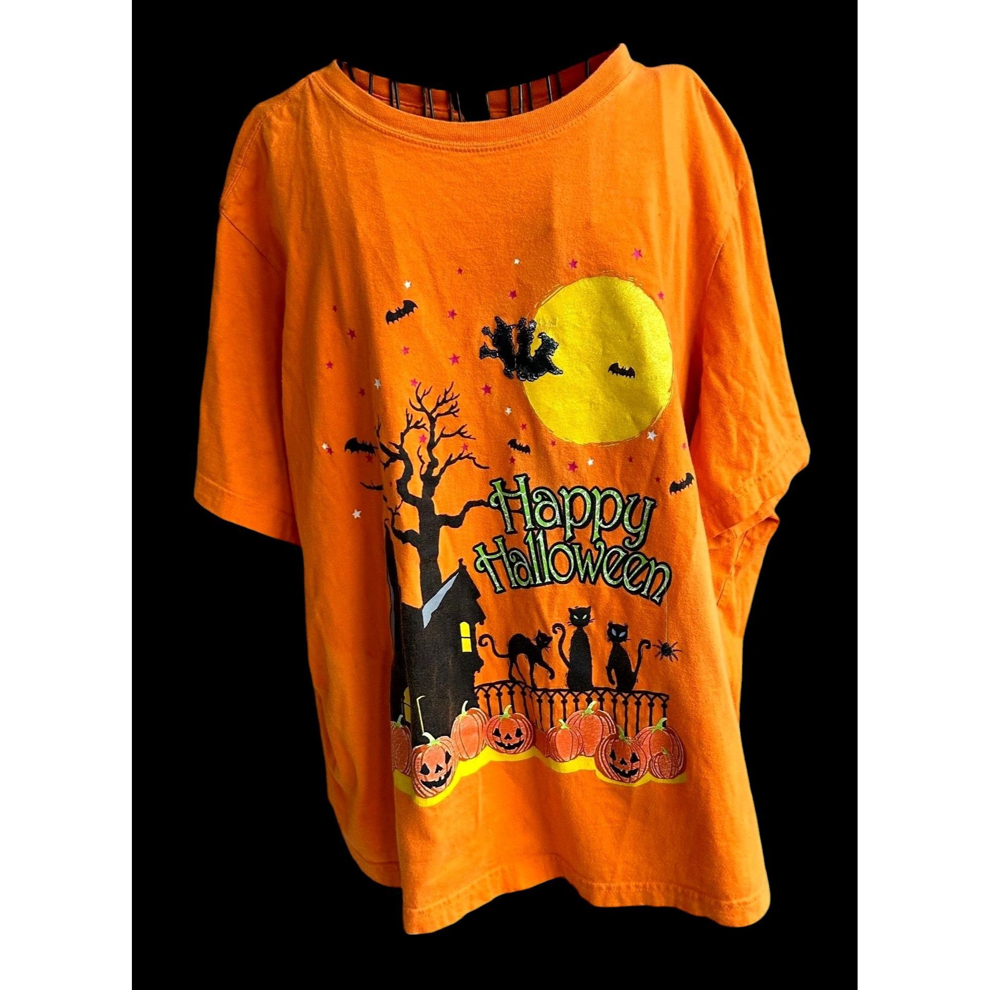 Vintage VTG 90's Happy Halloween T-Shirt 3XL 22W 24W Orange Black Ca Size 3XL / US 20-22 - 6 Thumbnail