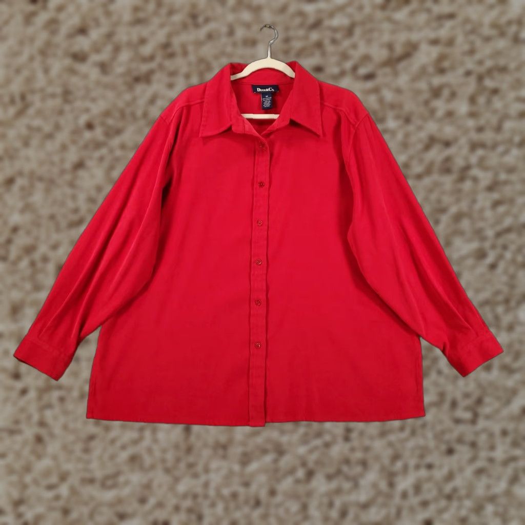 Denim & Co. Womens Denim & Co. Button-Up Tunic Shirt 2X Red Long Sleeve Stretchy Polyester Spandex Size XXL / US 16-18 / IT 52-54 - 1 Thumbnail