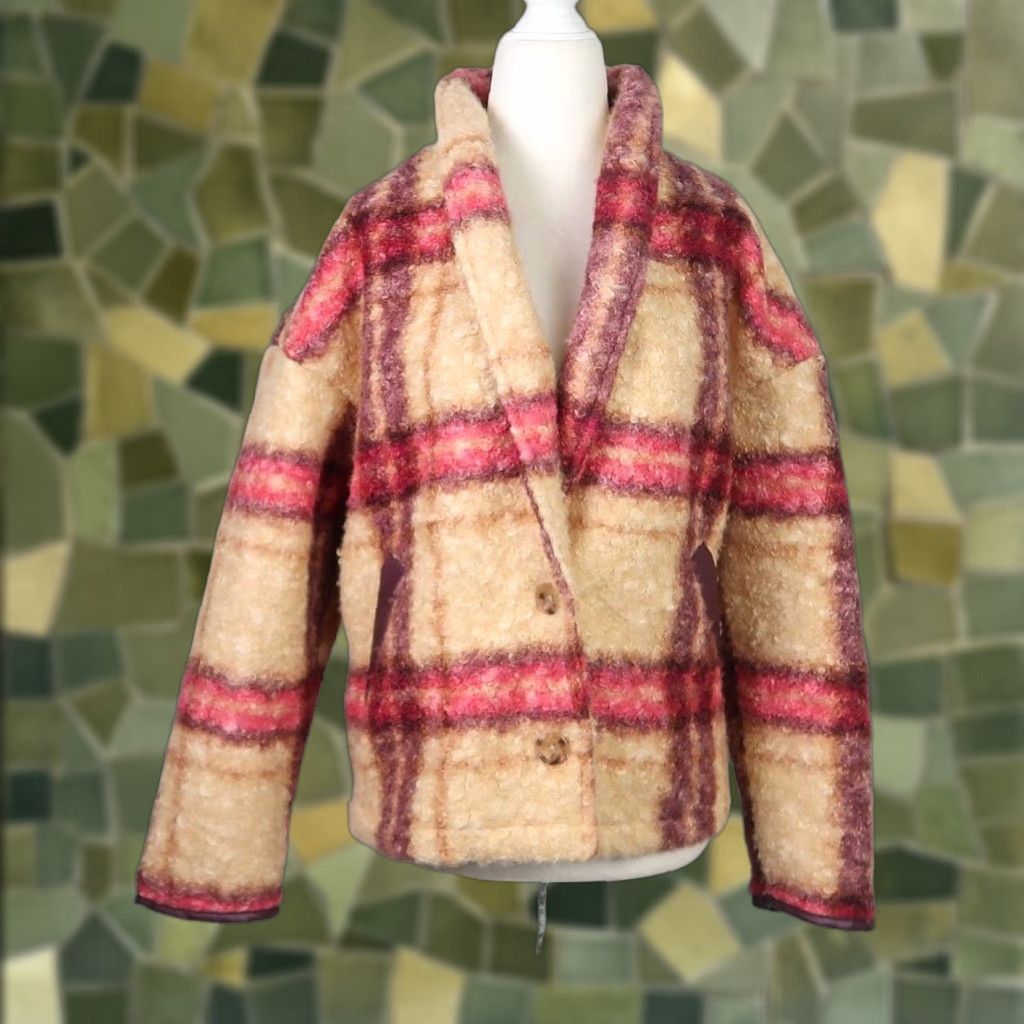 Vintage Knox Rose jacket Plaid Knit textured boucle tan red Button closure M Womens Short Sleeve Long Sleeve Fall Winter Casual Basic Jacket Size M Size M / US 6-8 / IT 42-44 - 1 Thumbnail