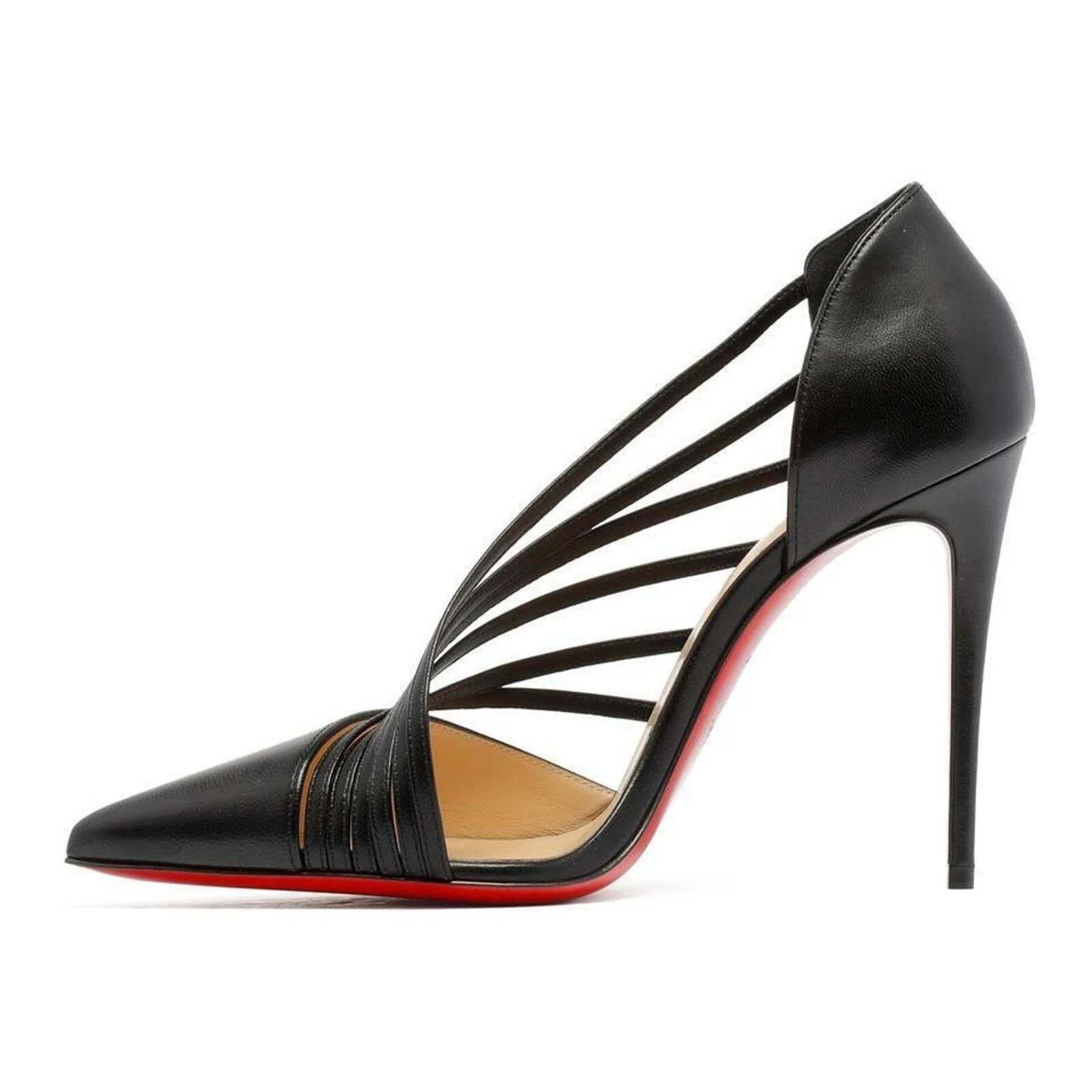 Christian Louboutin Antinorina 100 Black Leather Strappy Pointed Heel Pump 40.5 Size US 10.5 / IT 40.5 - 8 Thumbnail