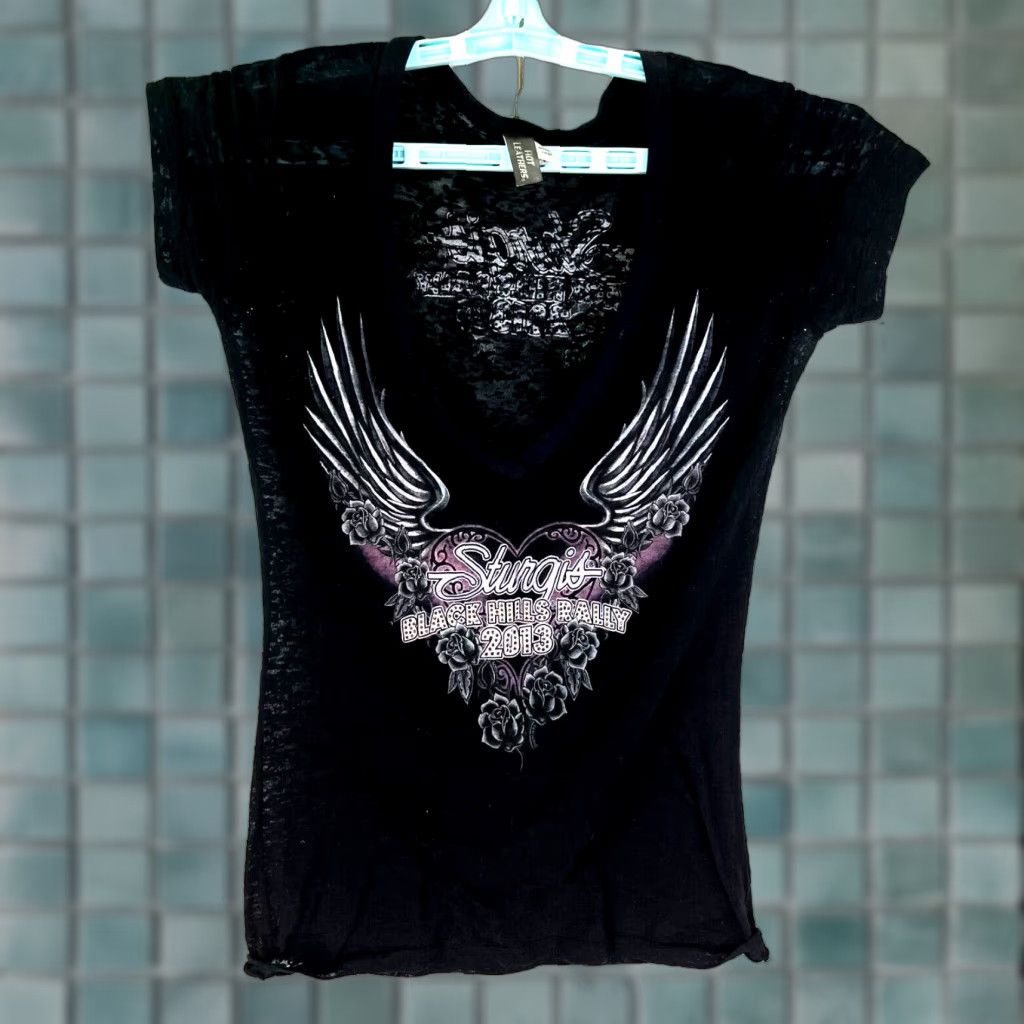Vintage Sturgis Black Hills Rally Lace Top Womens Size L Black Purple - Shirt - Women - L - Black - Purple - Biker - Classic - Motorcycle Size L / US 10 / IT 46 - 1 Thumbnail