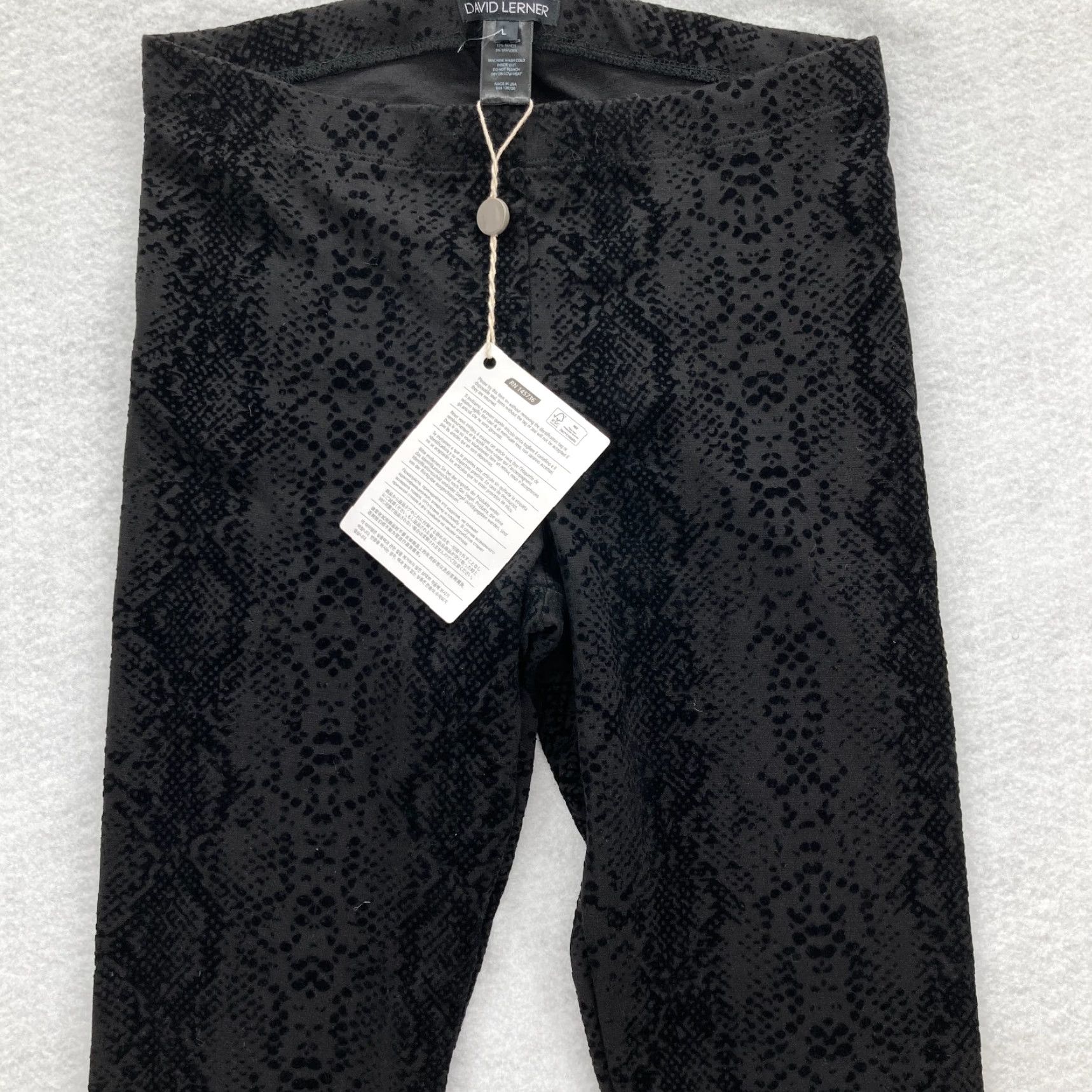 Velvet David Lerner Leggings Women's Large Black Velvet Burnout Snake Print Skinny NWT Size 36" / US 14 / IT 50 - 2 Thumbnail