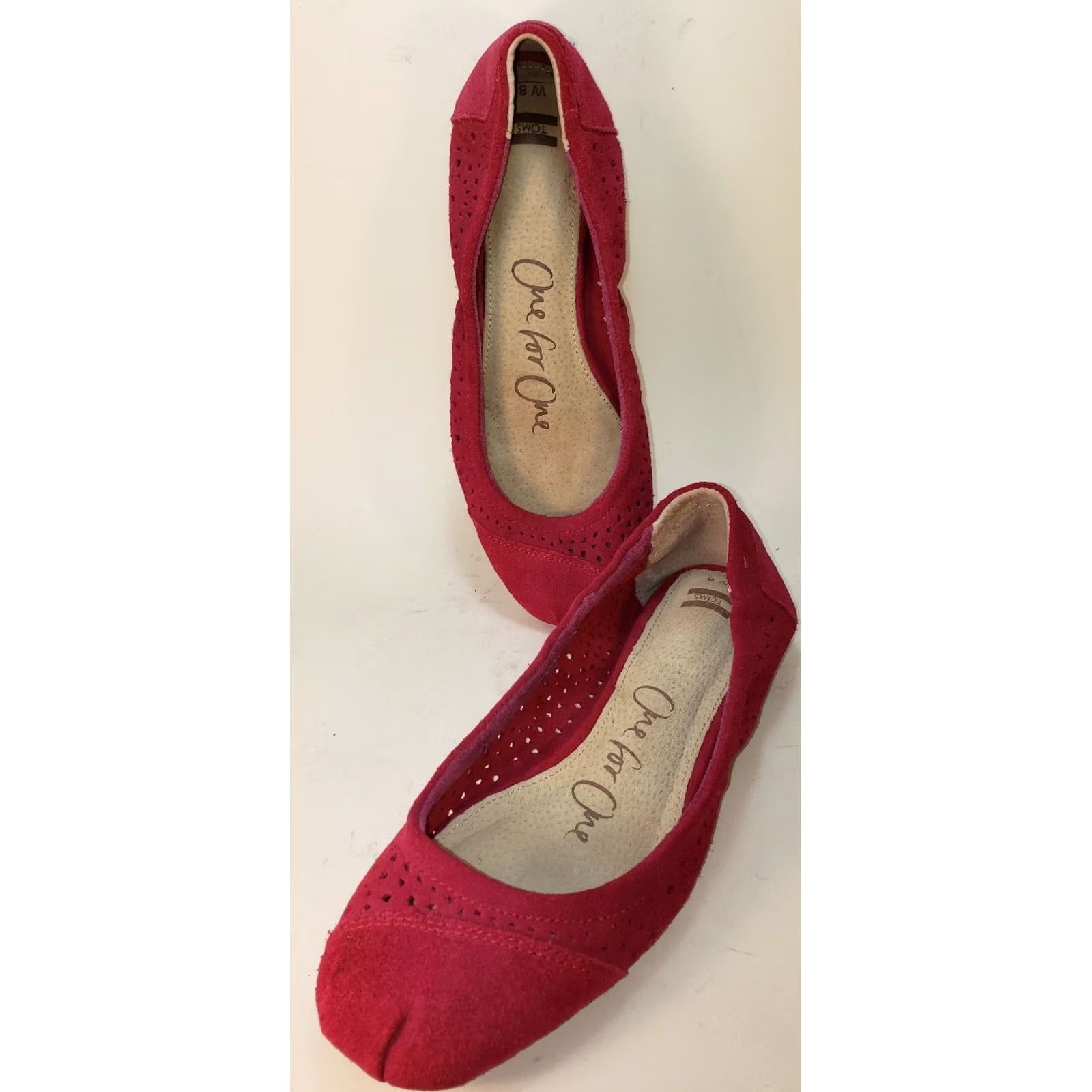 Vintage TOM'S Women's Flat US 8 M Suede Perforated Hot Pink Square Toe Slip-On Classic Perforated Flats Women’s")) Size US 8 / IT 38 - 5 Thumbnail