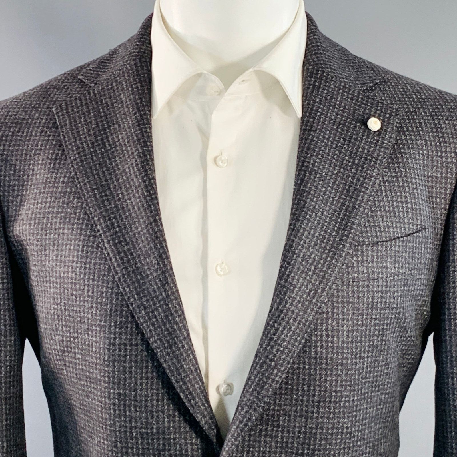 Other LUIGI BIANCHI Grey Charcoal Checkered Notch Lapel Sport Coat Size 40R - 2 Thumbnail