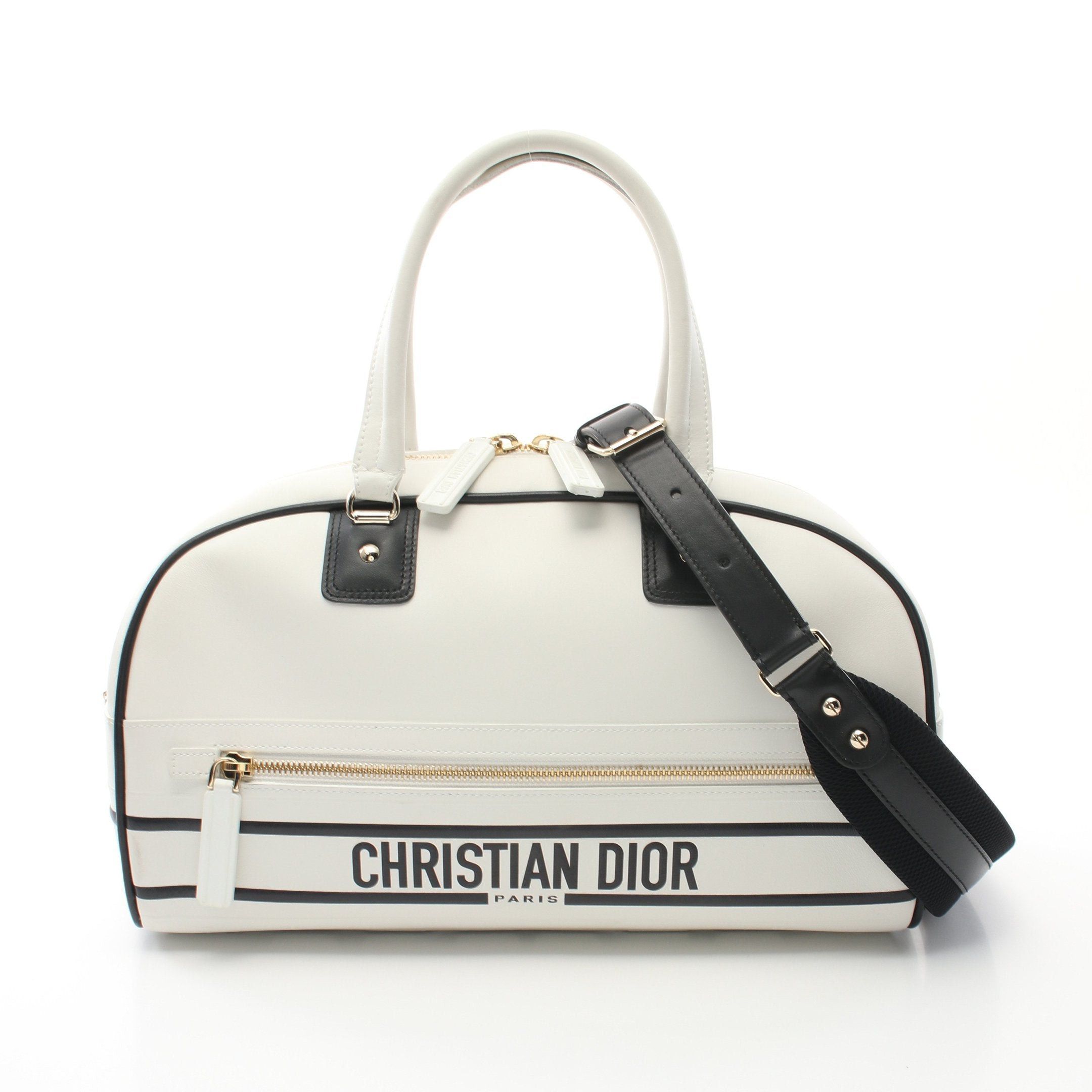 Dior Dior Dior Vibe Medium Bowling Bag Handbag Leather White Black Size ONE SIZE - 1 Thumbnail