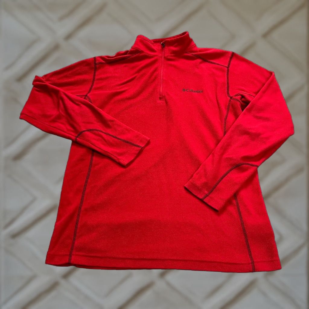 Vintage Columbia Mens Sweatshirt Red 1/4 Zip High Neck Fleece Jacket Outdoor 100% Polyester Stand-Up Collar Long Sleeve Mid-Length Regular Jacket Basic Size US M / EU 48-50 / 2 - 1 Thumbnail
