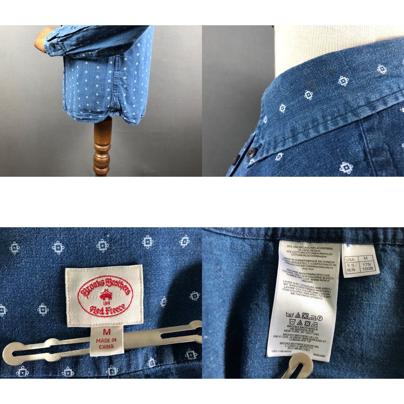 Brooks Brothers Brooks Brothers Men's Shirt M Blue Linen Patterned Button-Up Collared Long Sleeve Geometric Casual Size US M / EU 48-50 / 2 - 8 Thumbnail