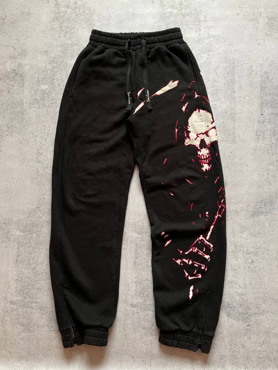 Image of Vintage Fearless Skull Sweatpants Y2K Skeleton Pants in Black, Men's (Size 34)