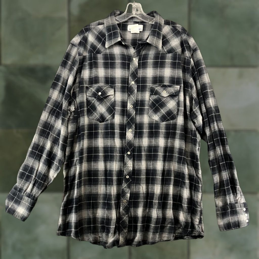 Wrangler Wrangler Wrancher Long Sleeve Button-Down Mens 2XT Grey Plaid Pearl Snaps Shirt Size US XXL / EU 58 / 5 - 1 Thumbnail