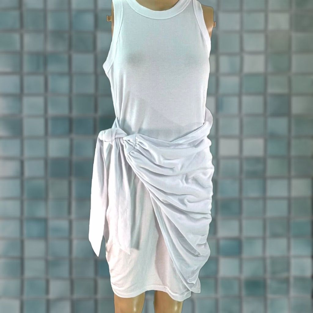 Vintage Liyo Hon White Bodycon Dress Sleeveless Tie Waist Crew Neck Women M Dress Size M / US 6-8 / IT 42-44 - 1 Thumbnail