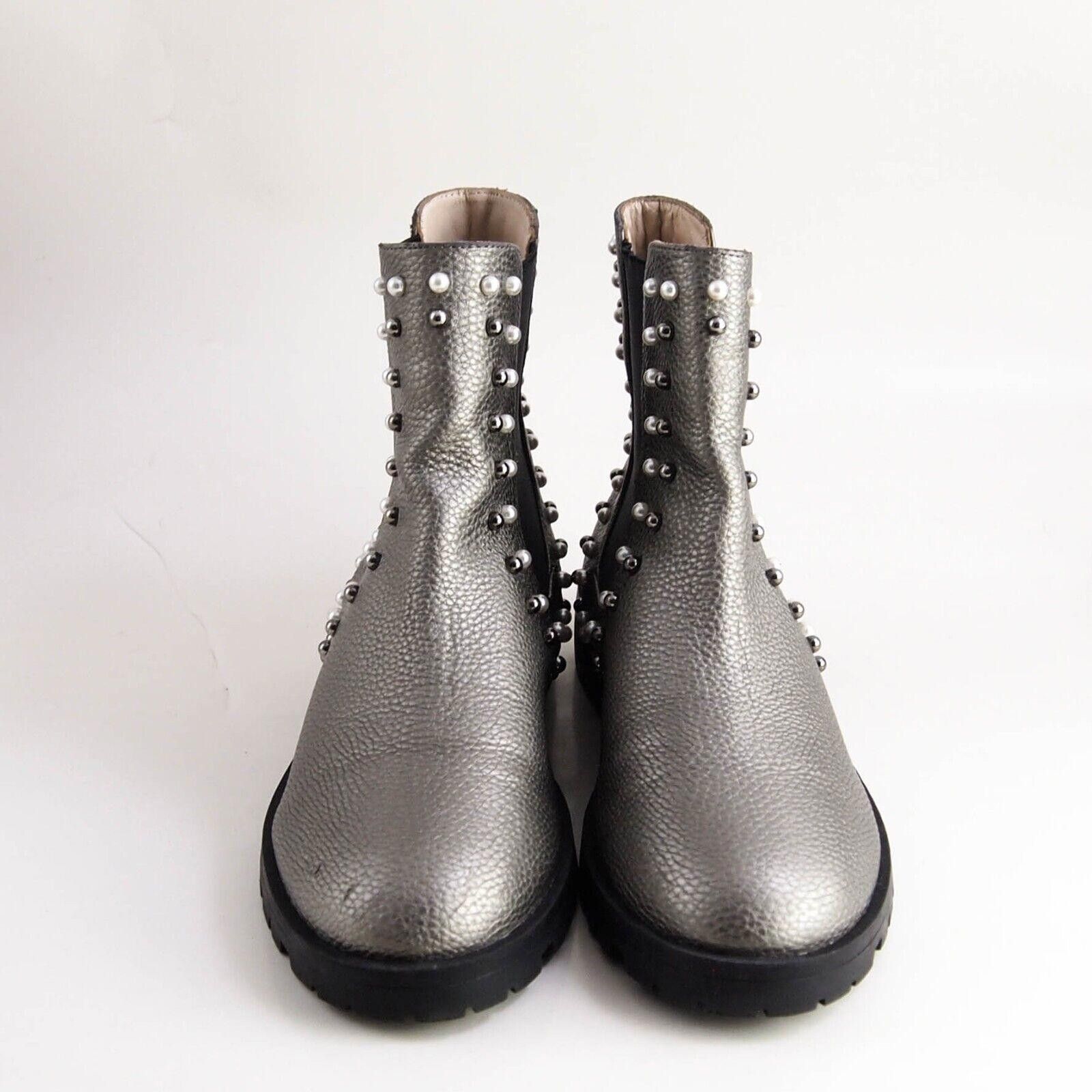 Designer Twinset Chelsea Boots Studded Silver Leather US 9 EU 39 Size US 9 / IT 39 - 3 Thumbnail