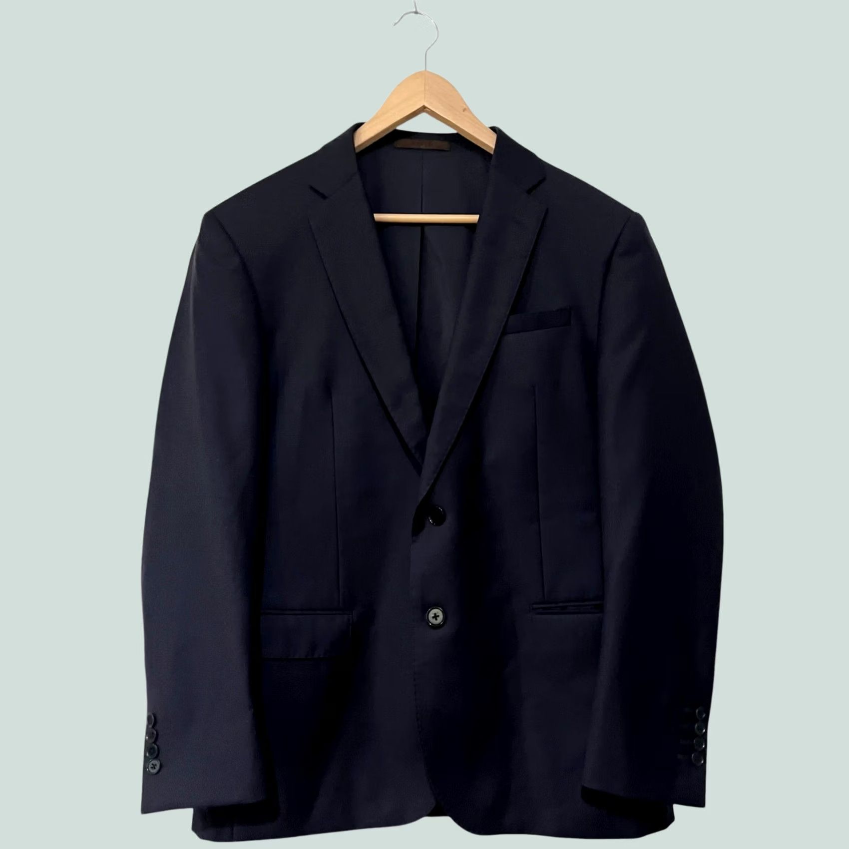 Vintage Sinio 42R Navy Blue Wool 2-Button Men Blazer Jacket Coat - Solid, Business, Party/Cocktail, Regular Size 42 Mens Blazer Size 42R - 1 Thumbnail