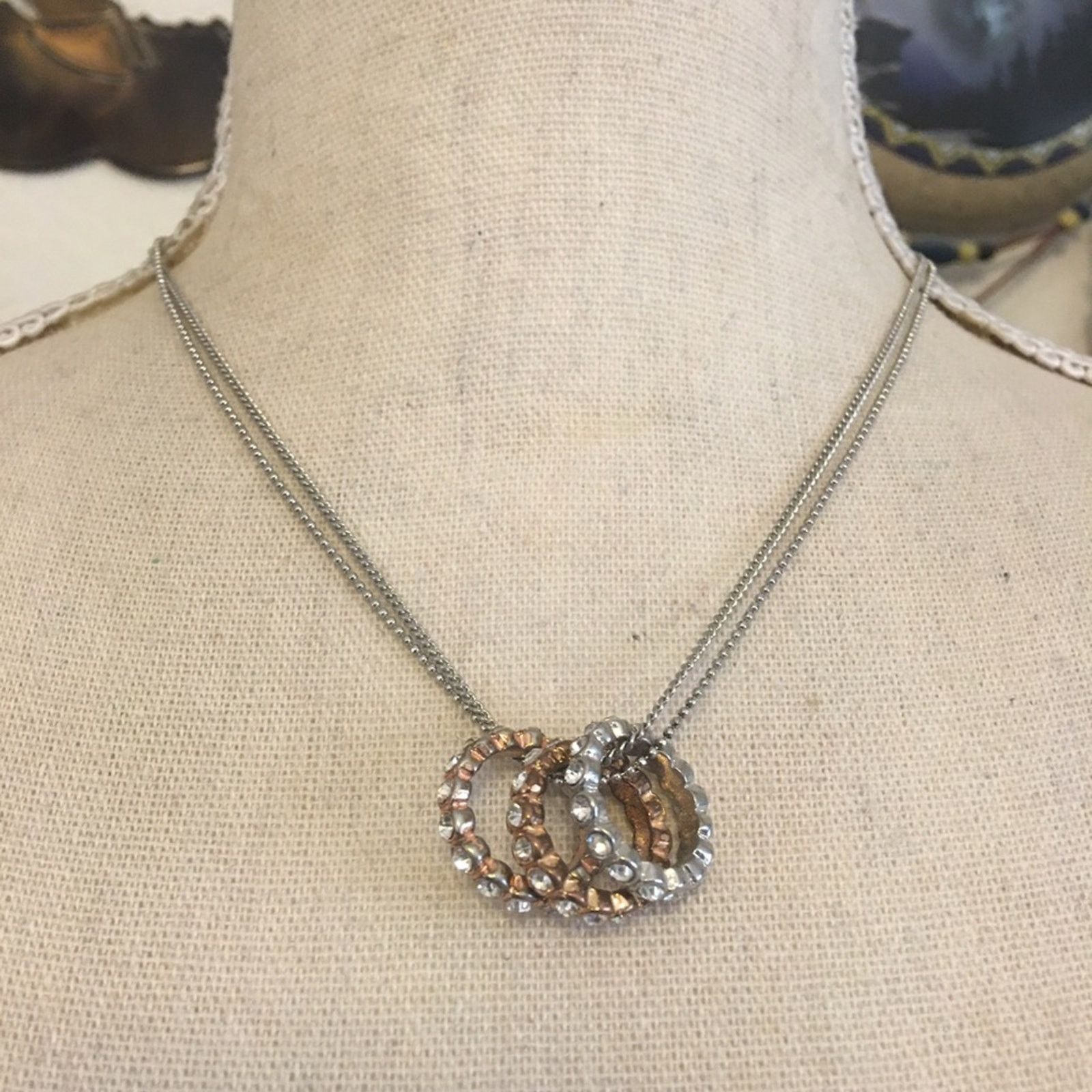 Jewelry Tri-tone rhinestone rings on sparkle ball chain Size ONE SIZE - 1 Thumbnail