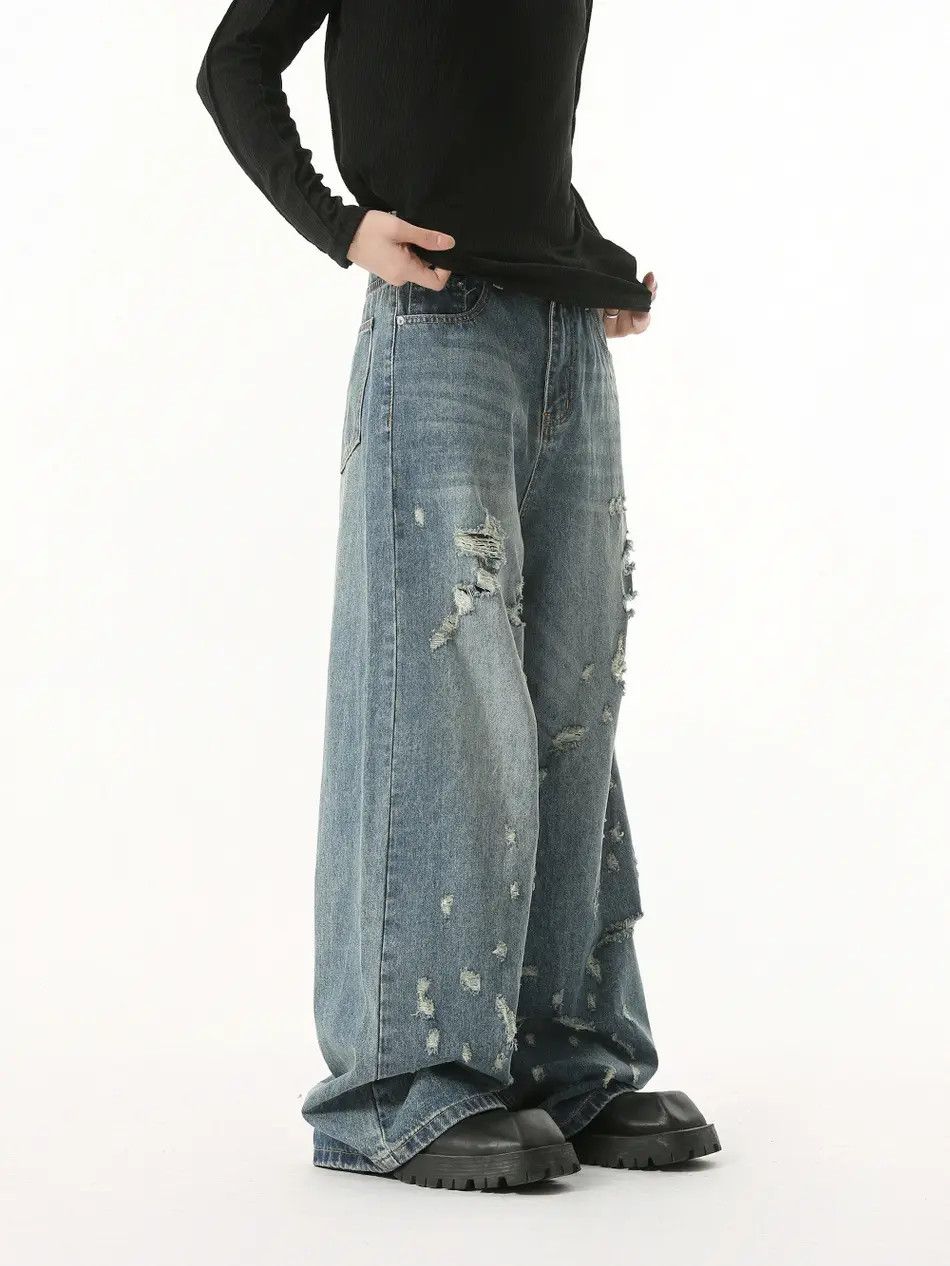 Japanese Brand Retro high street straight leg ripped jeans Size US 32 / EU 48 - 3 Thumbnail