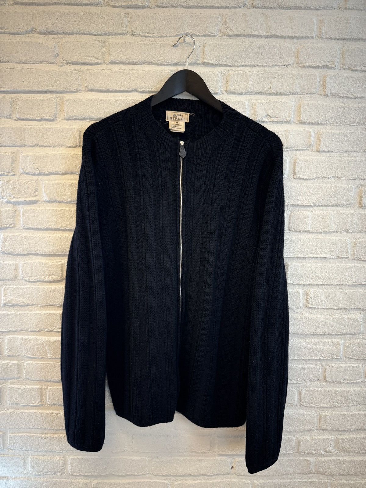 Hermes Hermes virgin wool full zip knit with leather pull tab Size US M / EU 48-50 / 2 - 8 Thumbnail