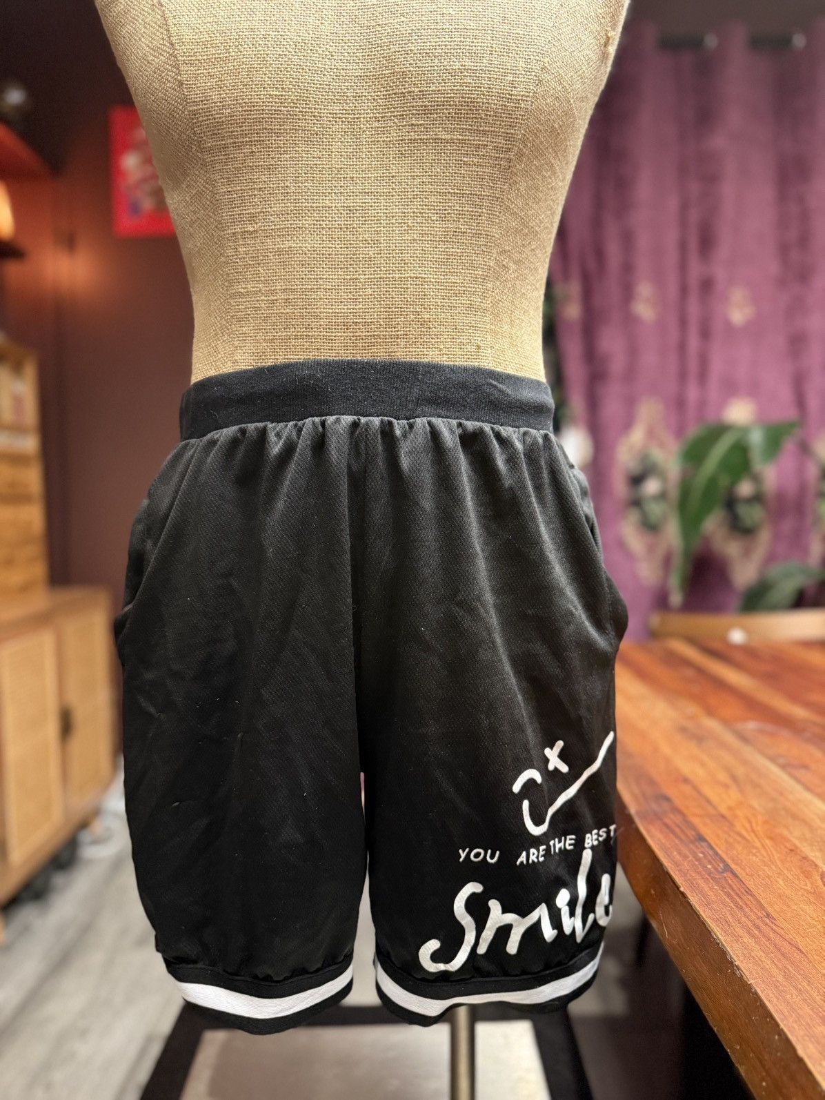 Other Sporty Black Mesh Shorts – “Smile” Graphic | Fun & Comfy Fit Size US 29 - 1 Thumbnail