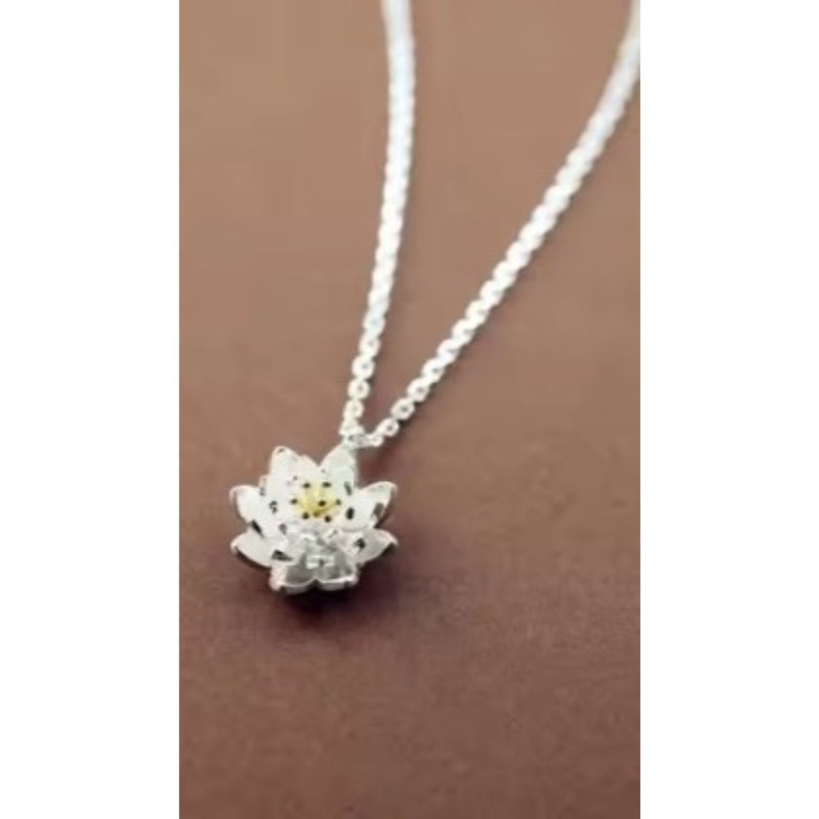 Other Sterling Silver Lotus Flower Necklace | Adjustable 17 Inch Size ONE SIZE - 6 Thumbnail