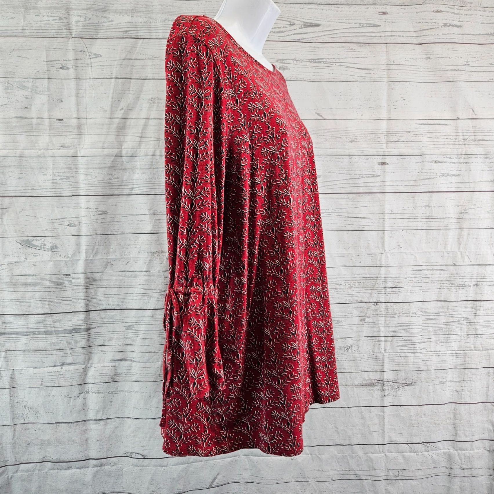 J. Jill J Jill Womens Top L Red 3/4 Sleeve Cotton Blend Blouse Lights Colorful Womens Size L / US 10 / IT 46 - 3 Thumbnail