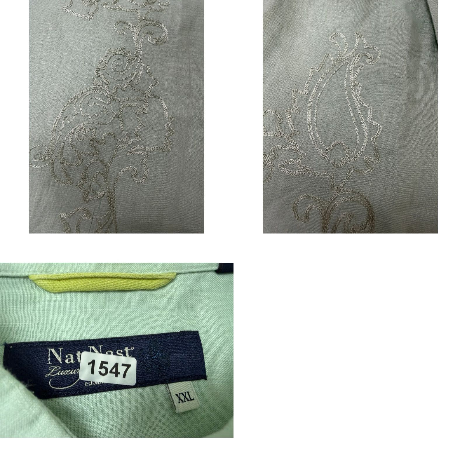 Nat Nast Nat Nast Linen Shirt Mens XXL Embroidered Paisley Button-Up Short Sleeve Collared Oversized Travel Green Size US XXL / EU 58 / 5 - 10 Thumbnail