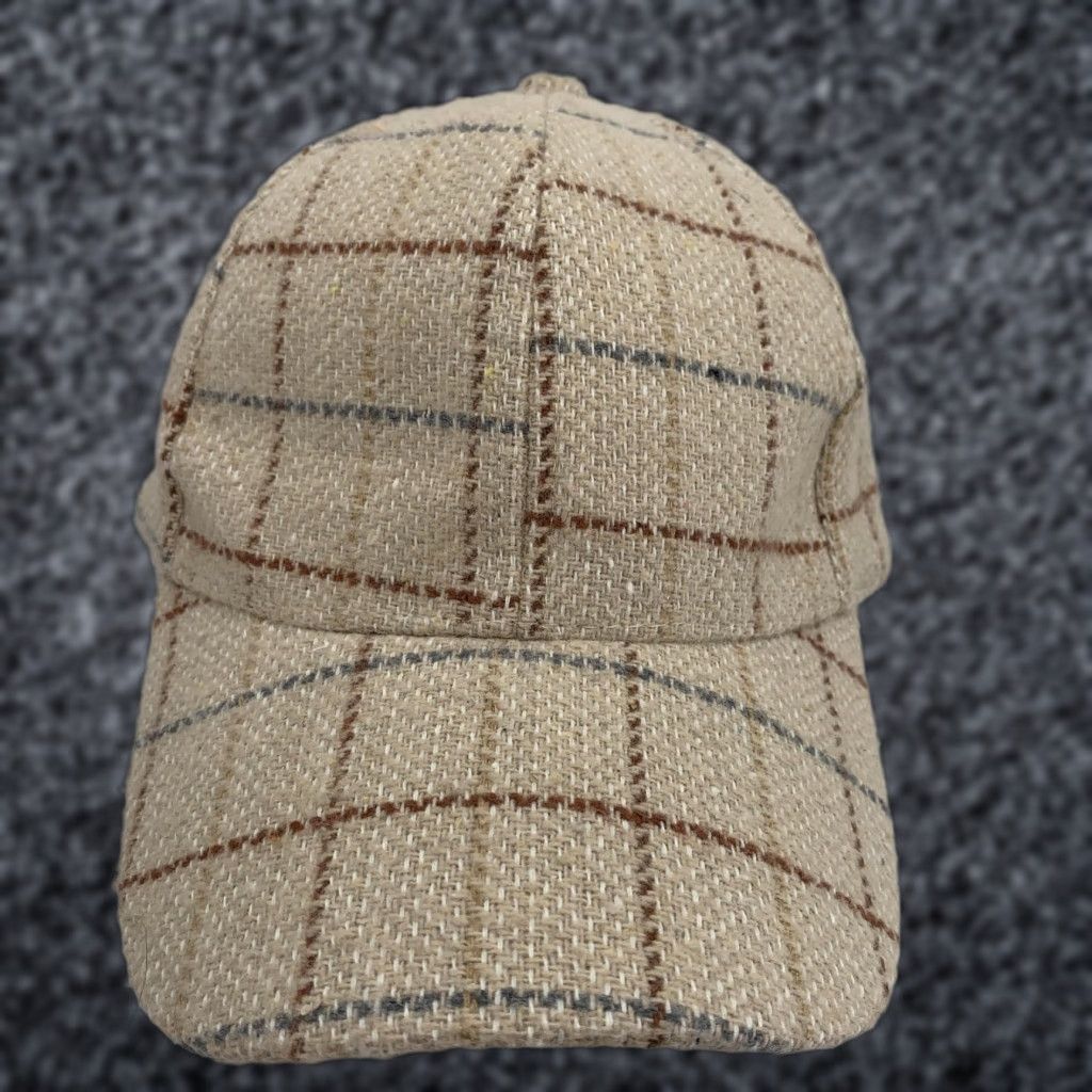 Anthropologie Anthropologie Hat Beige Tweed Plaid Adjustable Cap Strap Back Womens Baseball Cap Modern Casual Filigree Beadwork Size ONE SIZE - 1 Thumbnail