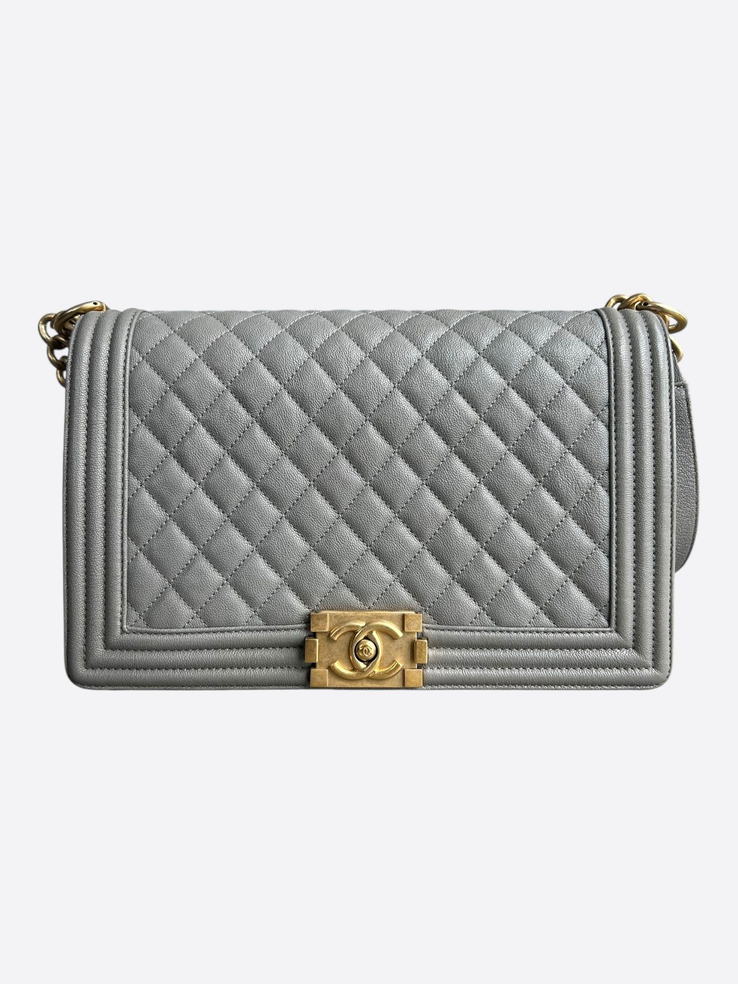 Chanel Chanel Light Grey Quilted Caviar Large Boy Bag Size ONE SIZE - 1 Thumbnail