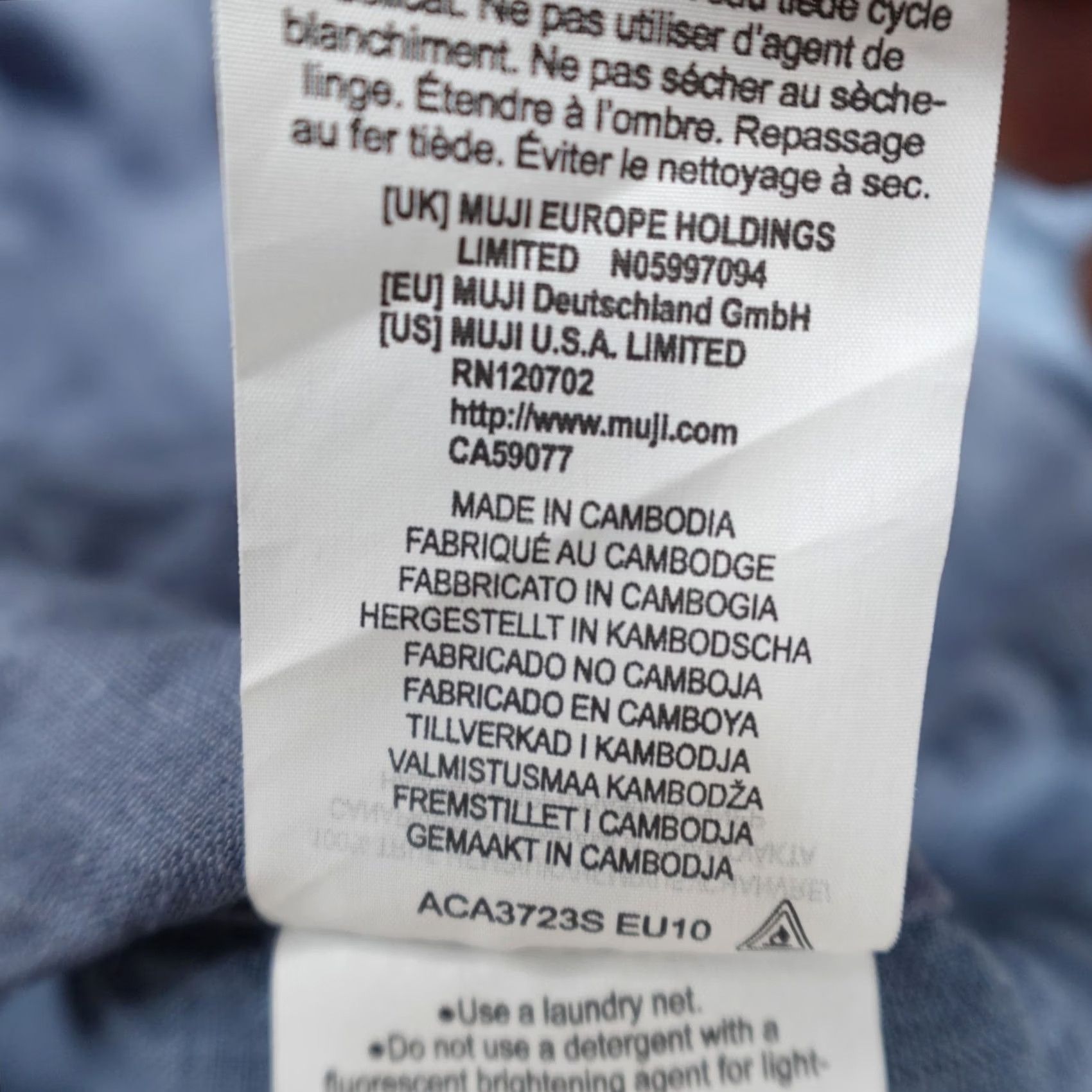 Muji MUJI Mens Shirt Large Blue Two Tone 100% Hemp Band Collar Long Sleeve Casual Button Size US L / EU 52-54 / 3 - 5 Thumbnail