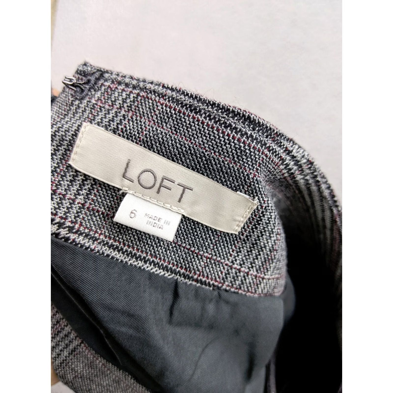 Loft VINTAGE LOFT Gray Glen Check Bird Embroider Skirt Straight Pencil Size 28" / US 6 / IT 42 - 4 Thumbnail