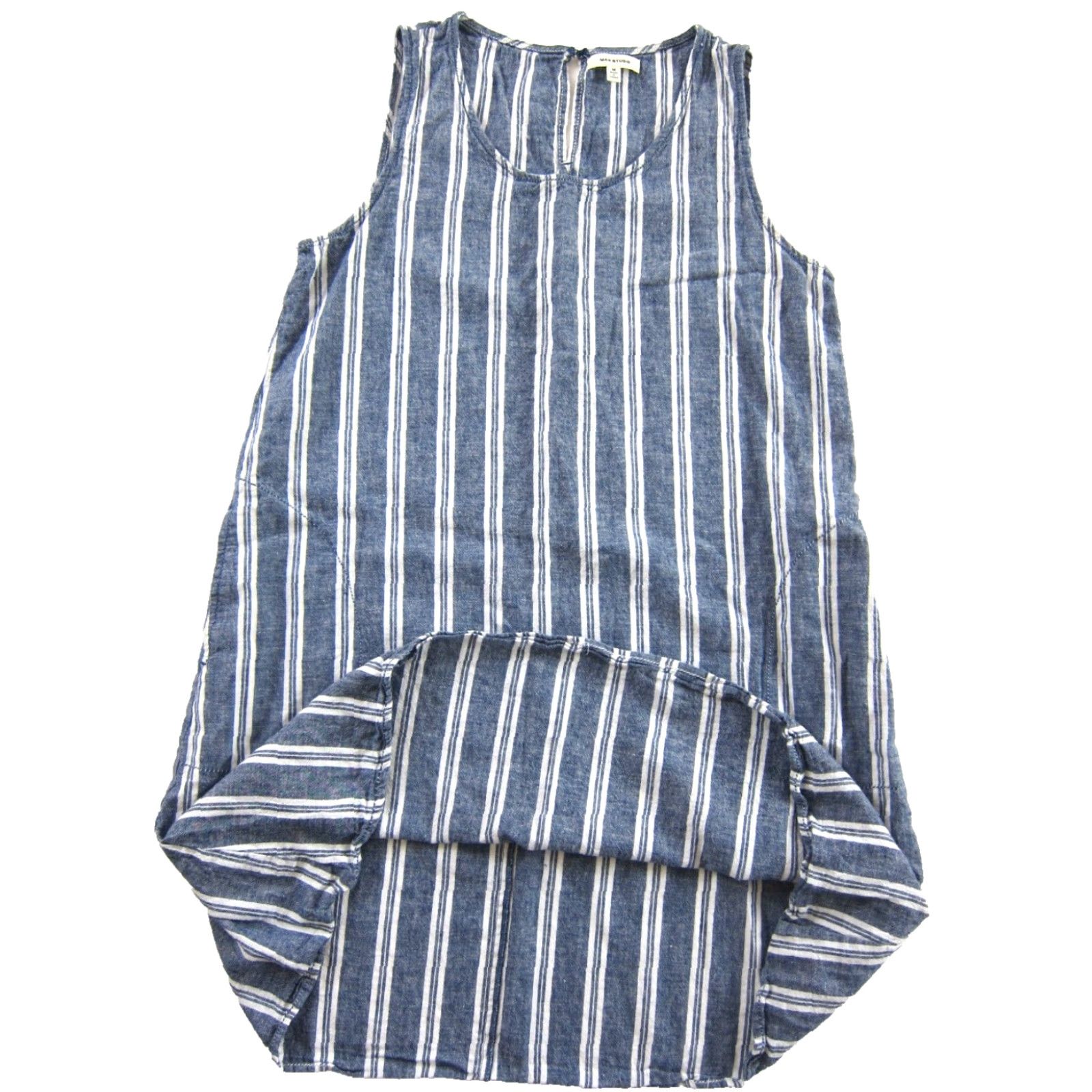Vintage Max Studio Shirt Tank Dress M Blue Linen Cotton Stripe Pocket Tunic/Shift/Kaftan Style 80s 90s Boho Floral Pattern Women Size M / US 6-8 / IT 42-44 - 5 Thumbnail