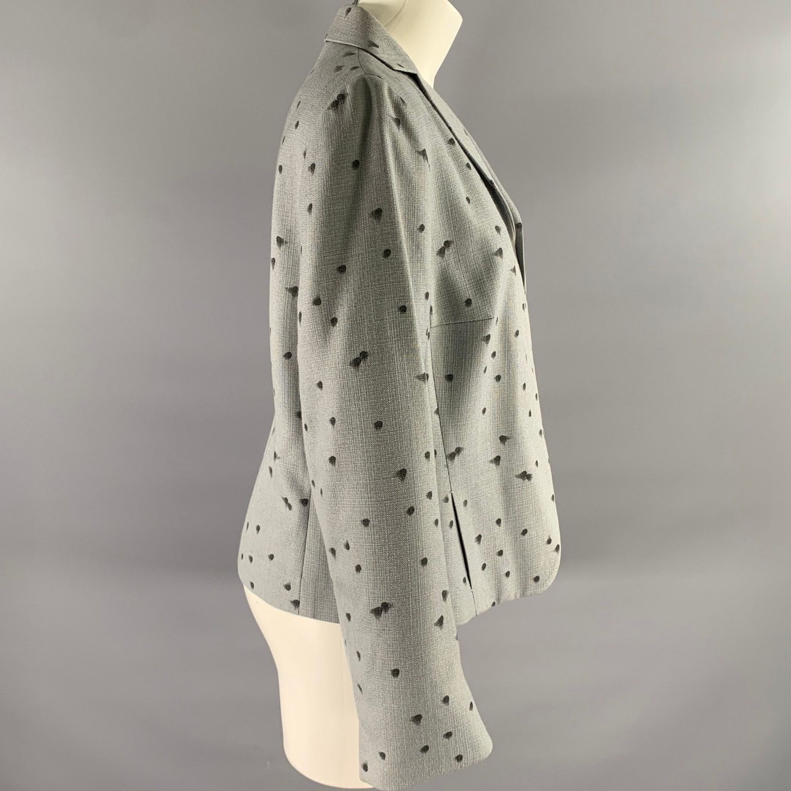 Akris AKRIS Size 12 Grey Black Viscose Wool Spotted Cropped Blazer Size XL / US 12-14 / IT 48-50 - 3 Thumbnail