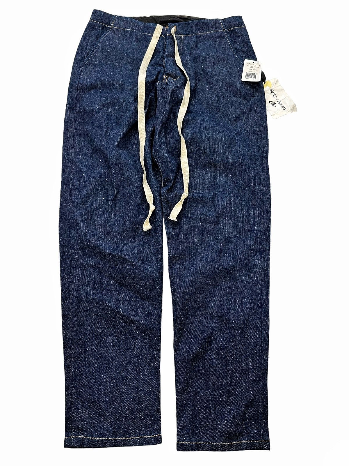 image of Greg Lauren Sz1 Dark Denim Relaxed Slim Trouser in Blue, Men's (Size 28)