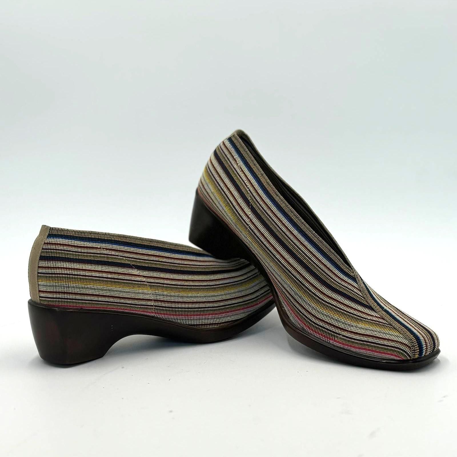 Designer San Miguel Multicolor Striped Square Toe Wedge Heel Sz 10 Size US 10 / IT 40 - 5 Thumbnail