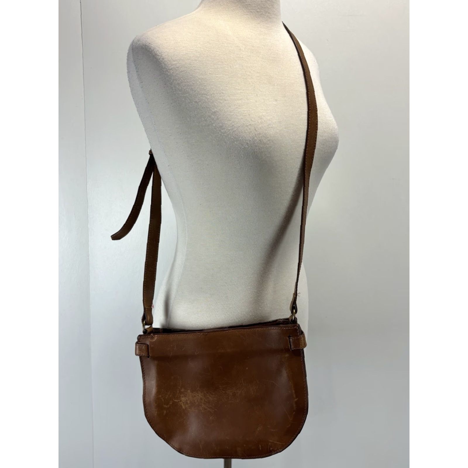 Vintage ABLE Cecilia Crossbody Purse Bag Brown Leather Adjustable READ Size ONE SIZE - 3 Thumbnail