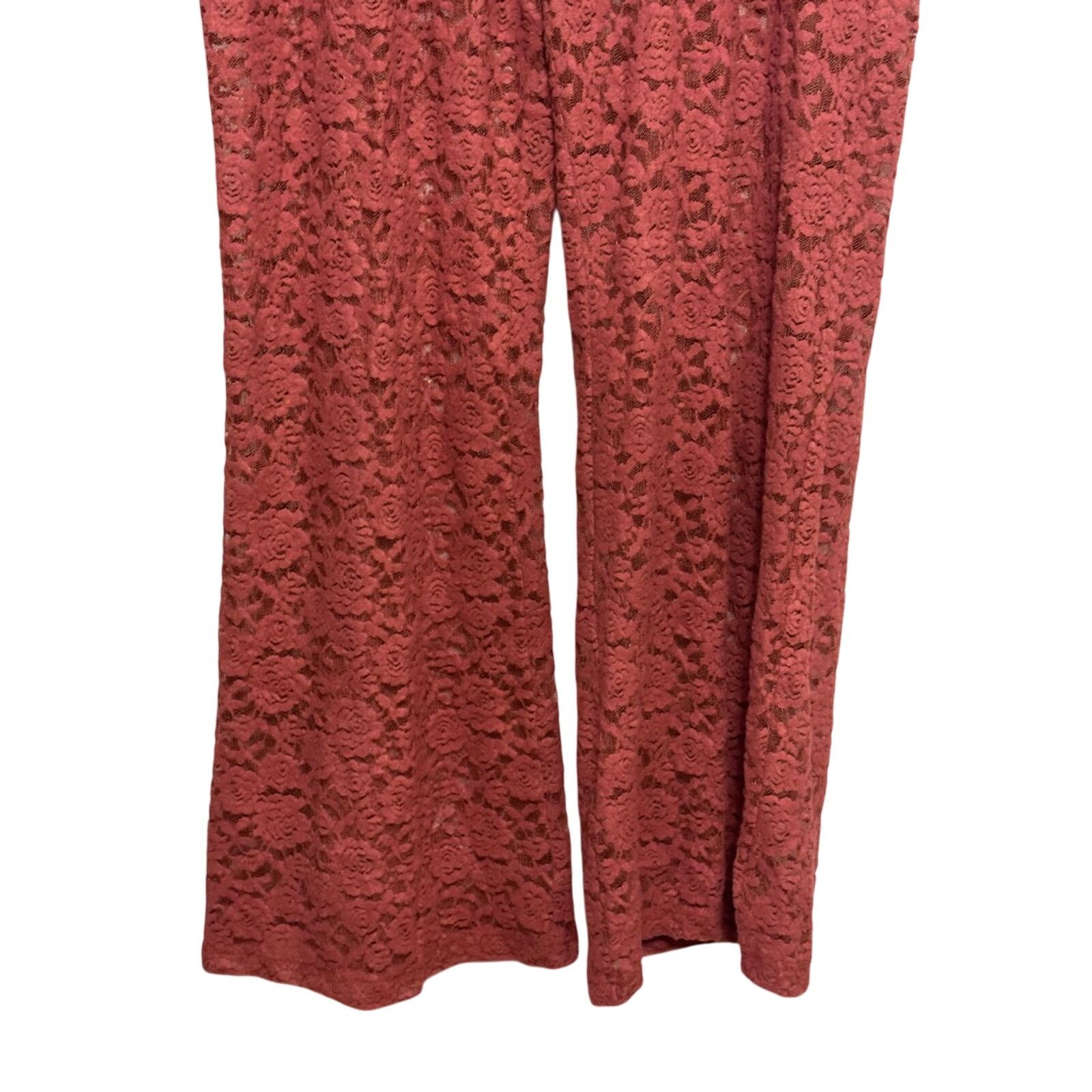 Other Open Edit Pants Wide Leg Floral Lace Brown Women's 1X NWOT Size 38" / US 16 / IT 52 - 6 Thumbnail