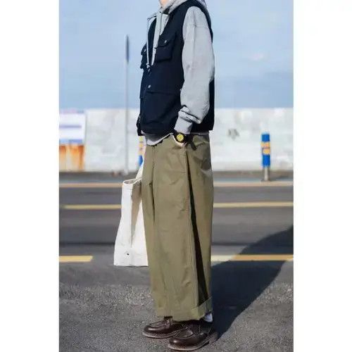 Other 2019A/W Simple Blue Japan Olive Oversized Worker Pants Size US 32 / EU 48 - 1 Thumbnail