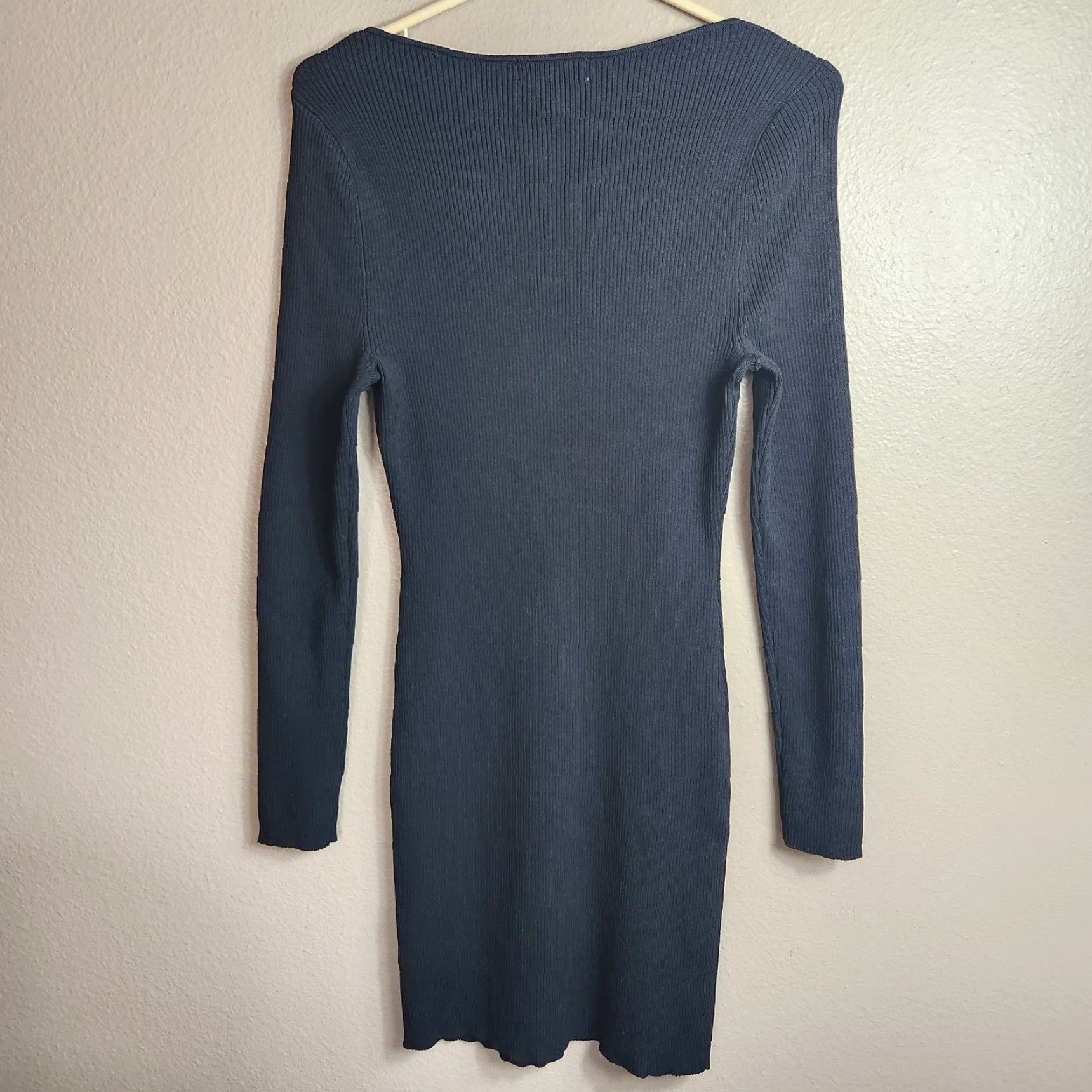 H&M H&M Womens Dress M Black Rib-Knit Long Sleeve Sweetheart Neckline Bodycon Size M / US 6-8 / IT 42-44 - 3 Thumbnail