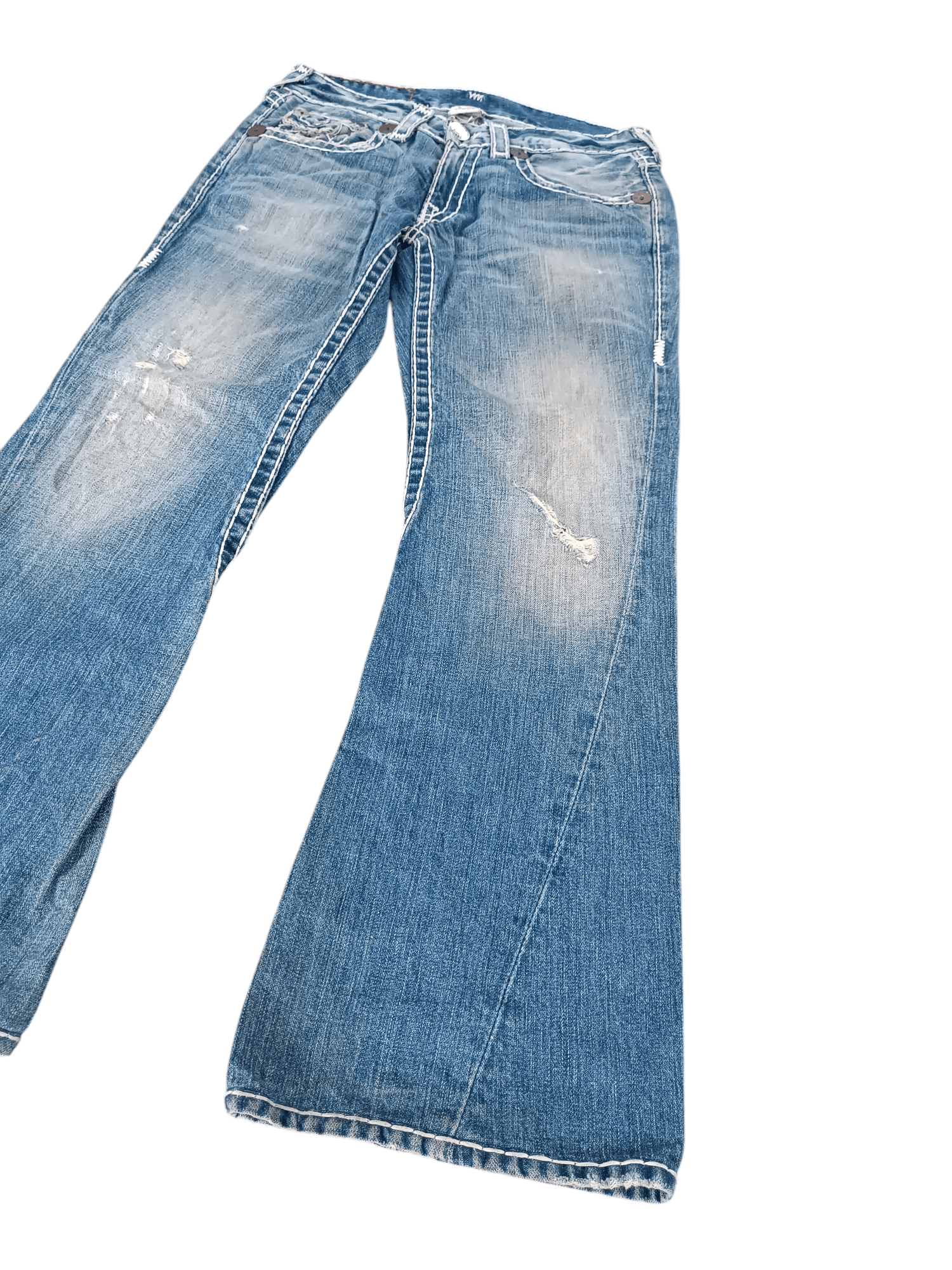 True Religion × Vintage True Religion ひ Joey Super T Distressed Baggy Flare Y2K Size US 32 / EU 48 - 3 Thumbnail