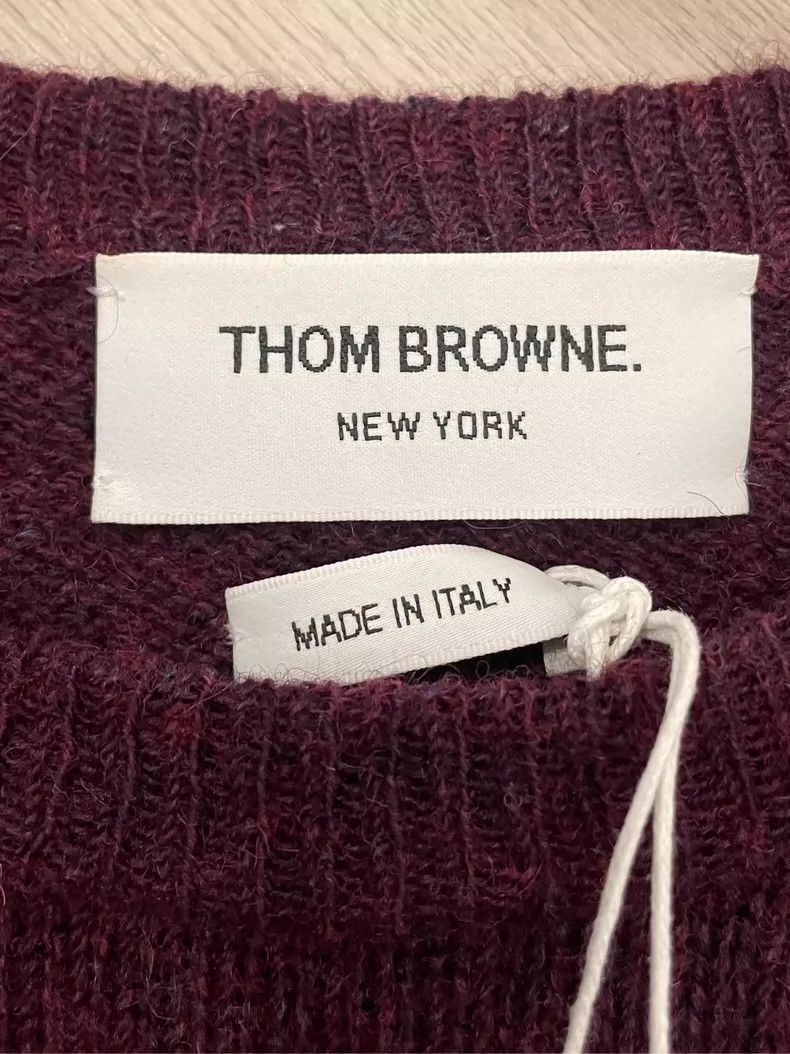 Thom Browne Thom browne Burgundy four-striped wool round-neck sweater 2 Size US XXS / EU 40 - 5 Thumbnail