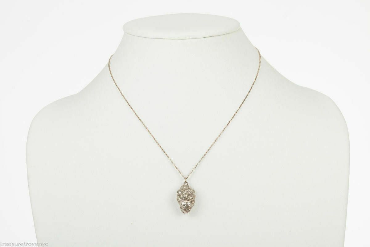 Designer Sterling Silver over Brass Etruscan Lion Pendant Necklace Size ONE SIZE - 2 Thumbnail