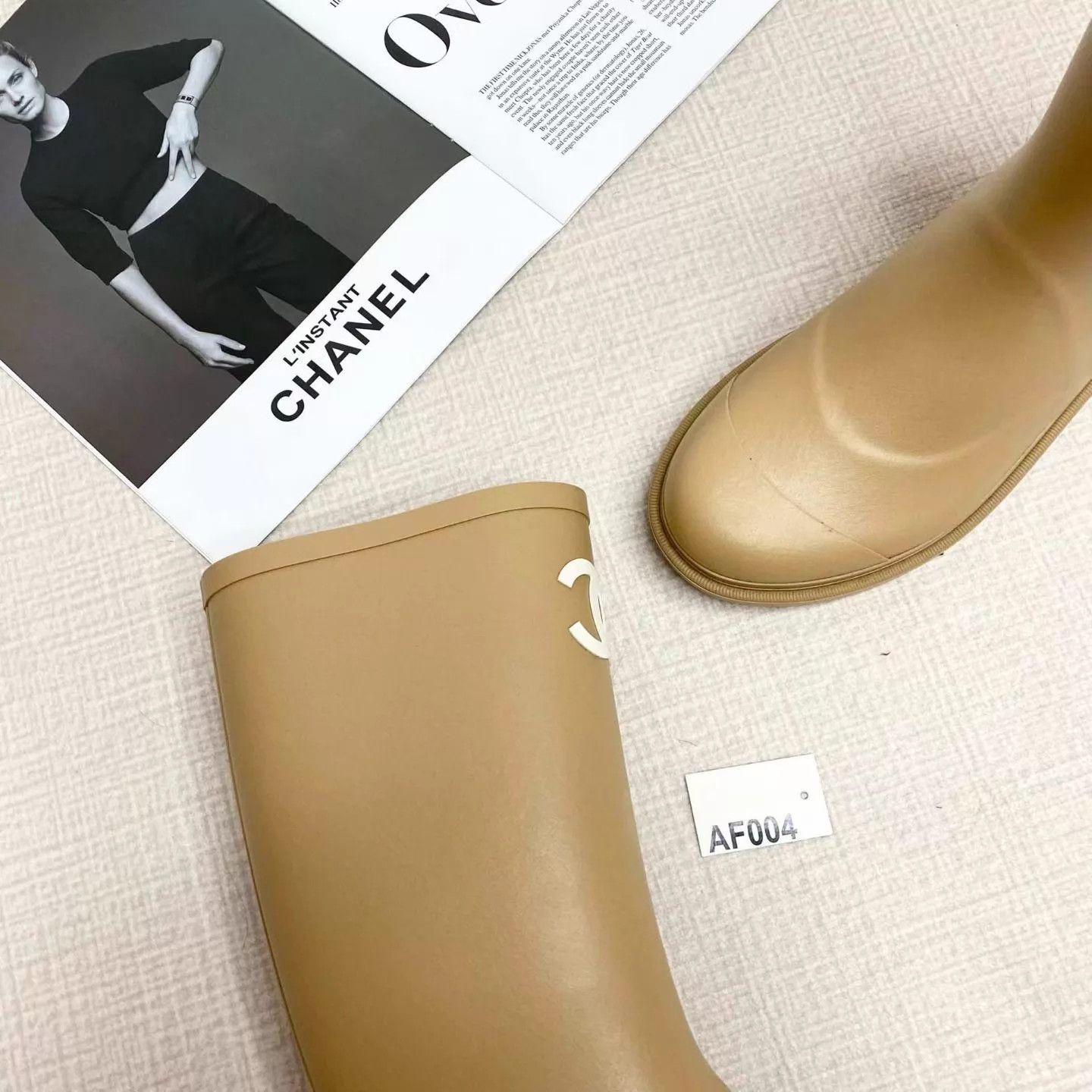 Chanel CHANEL 25S Women's Beige Tall Boots 38 New AF004 Size US 7.5 / IT 37.5 - 4 Thumbnail