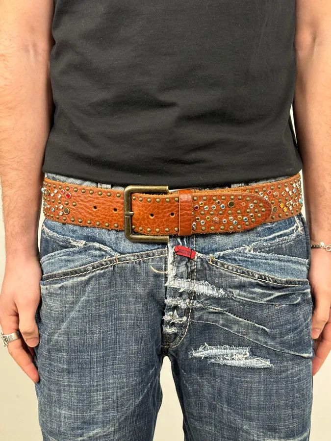 Dolce & Gabbana SS2010 Dolce & Gabbana Brown Leather Multicolore Studded Unique Belt Size ONE SIZE - 2 Thumbnail