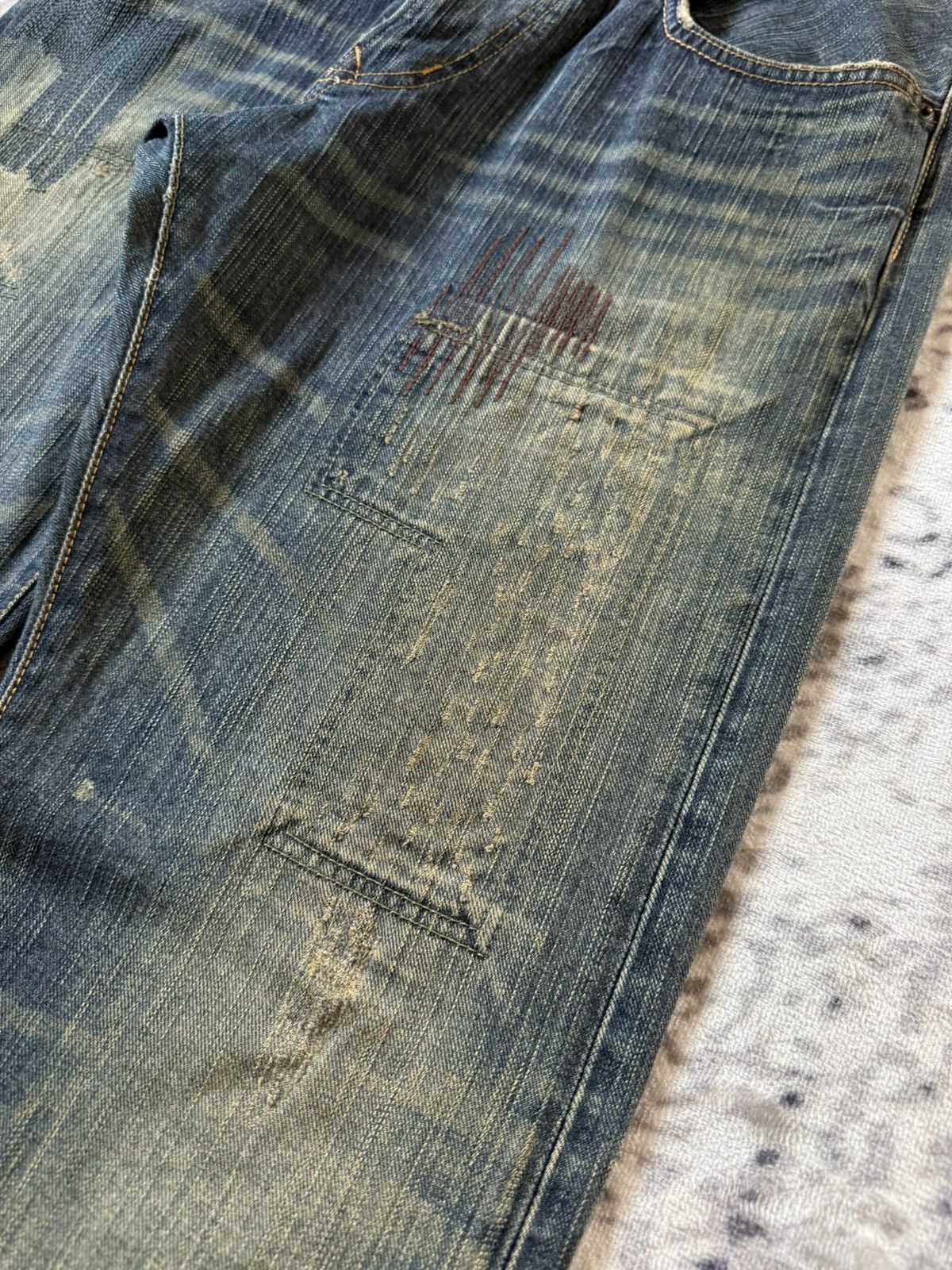 Japanese Brand Vintage Edwin 403xv Stitch Repaired Mud Wash Straight Jeans Size US 34 / EU 50 - 6 Thumbnail