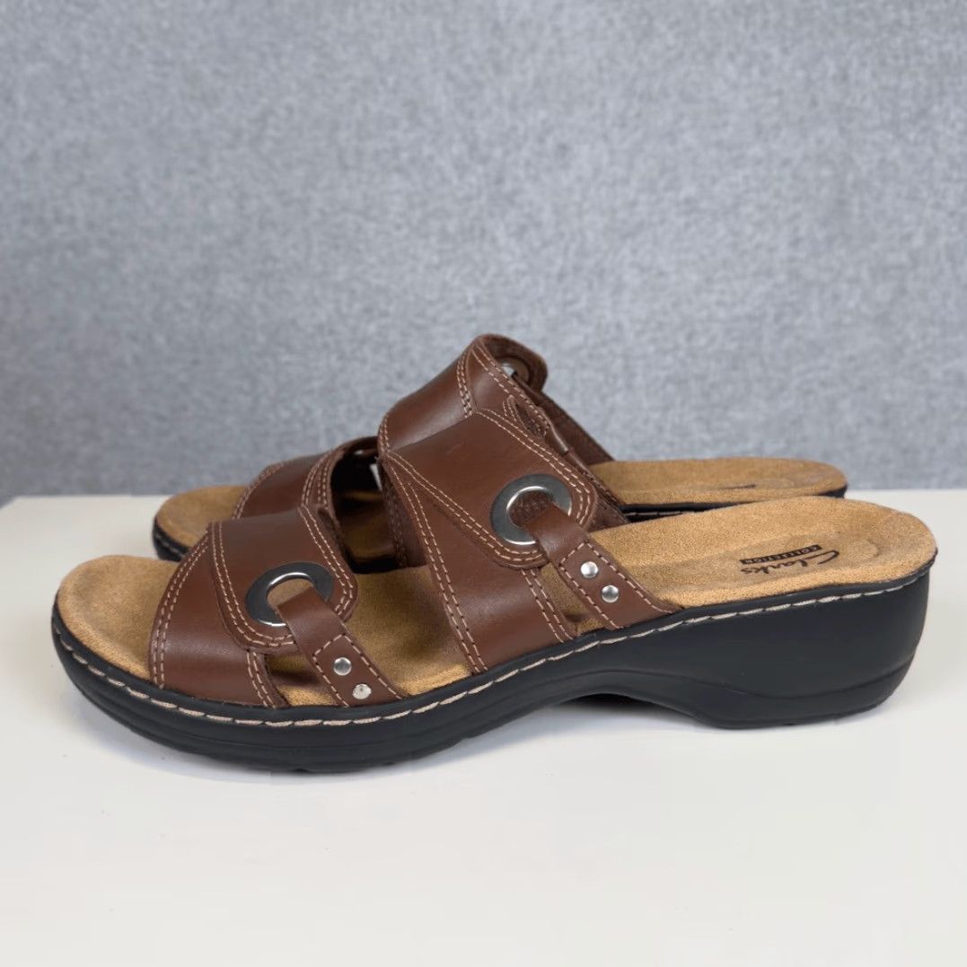 Vintage Clarks Collection Women's Sandals Open Toe Leather Brown 11M Slides Slip-On Shoes Shoes Ladies Mens? Size US 11 / IT 41 - 4 Thumbnail