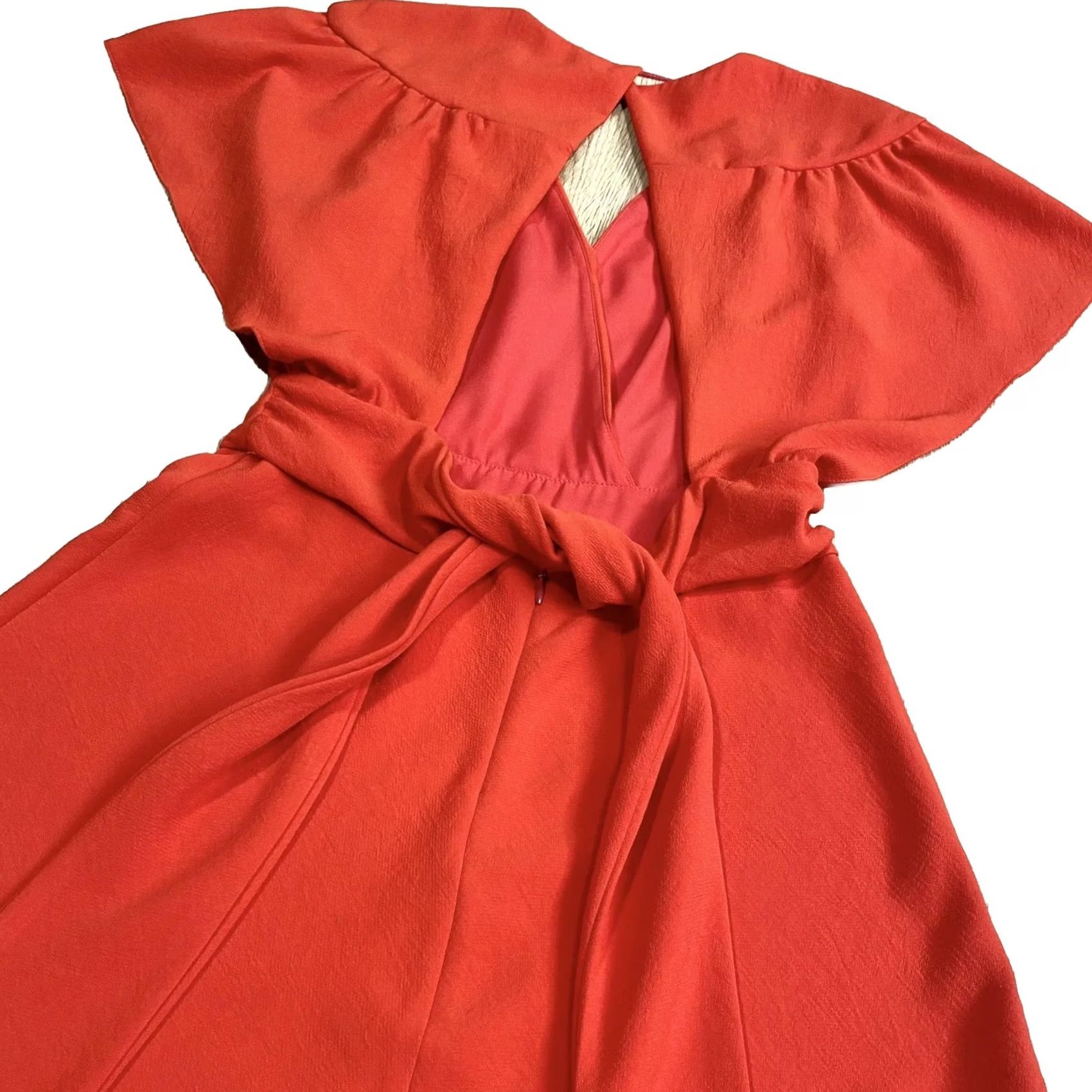 ba&sh ba&sh Siranda Red Open Back Tie Belt Dress UK 10 Regular Women Knee Length V-Neck Short Sleeve Party Cocktail Vintage No Pattern Pre Loved Vgc Size L / US 10 / IT 46 - 4 Thumbnail