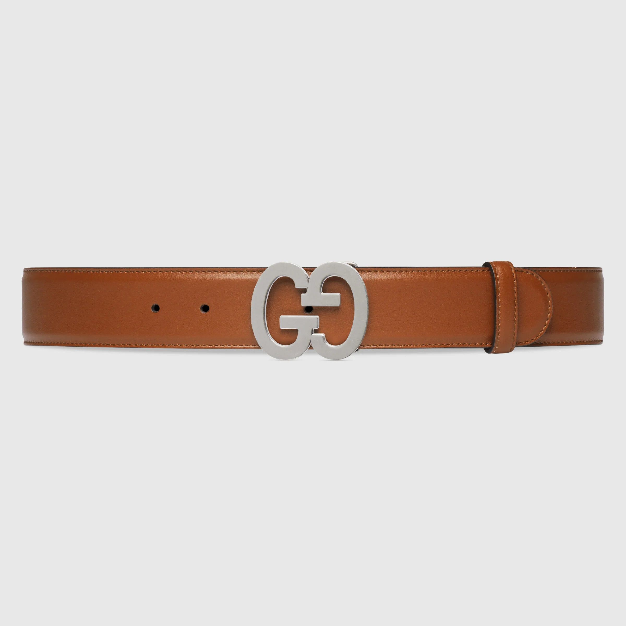 Gucci Men's GG Buckle Wide Belt In Brown Leather Size 75 Size ONE SIZE - 1 Thumbnail