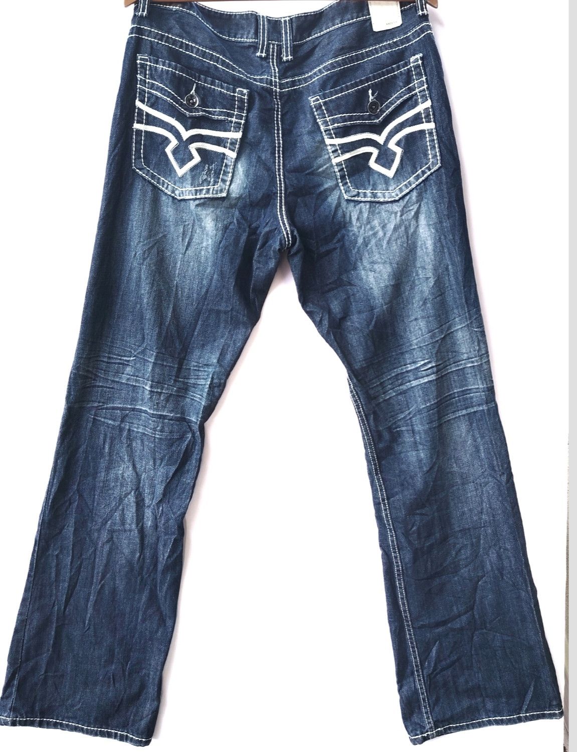 Helix Vintage Y2K Helix Bootcut Cross Back Dark Wash Faded Jeans Size US 34 / EU 50 - 2 Thumbnail