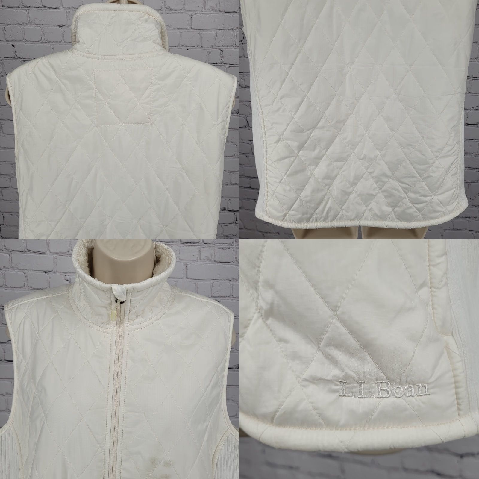 Vintage LL Bean Ivory Quilted Sherpa Lined Knit Stretch Side Panels Full Zip Vest XL Size XL / US 12-14 / IT 48-50 - 8 Thumbnail