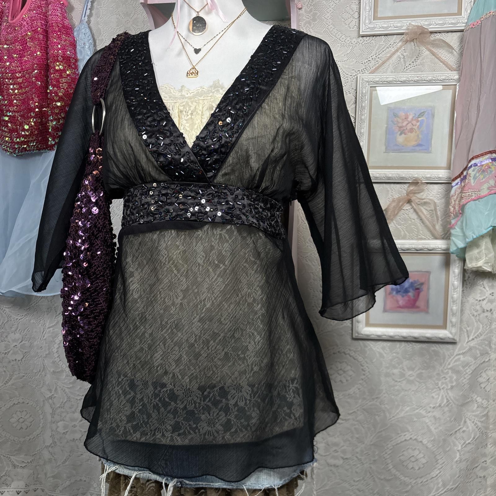 Other y2k sheer beaded tie back blouse Size M / US 6-8 / IT 42-44 - 3 Thumbnail
