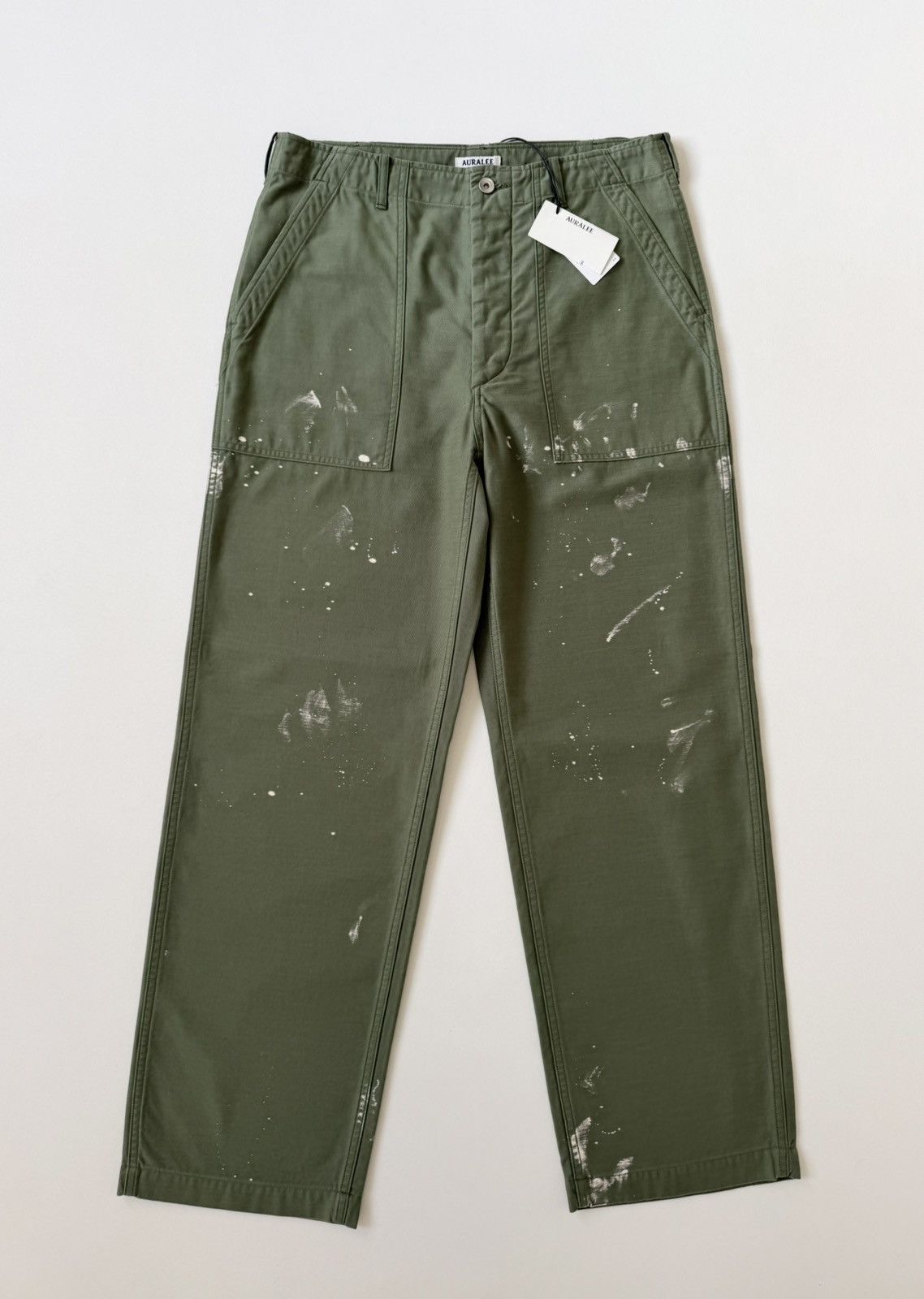 Auralee Washed Green ‘Bleached Baker Pants’ Size US 32 / EU 48 - 2 Thumbnail
