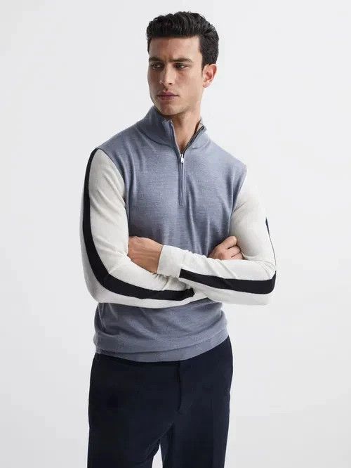 Reiss Reiss Leo 100% Wool Colourblock Polo 1/4 Zip Long Sleeve Size US L / EU 52-54 / 3 - 2 Thumbnail